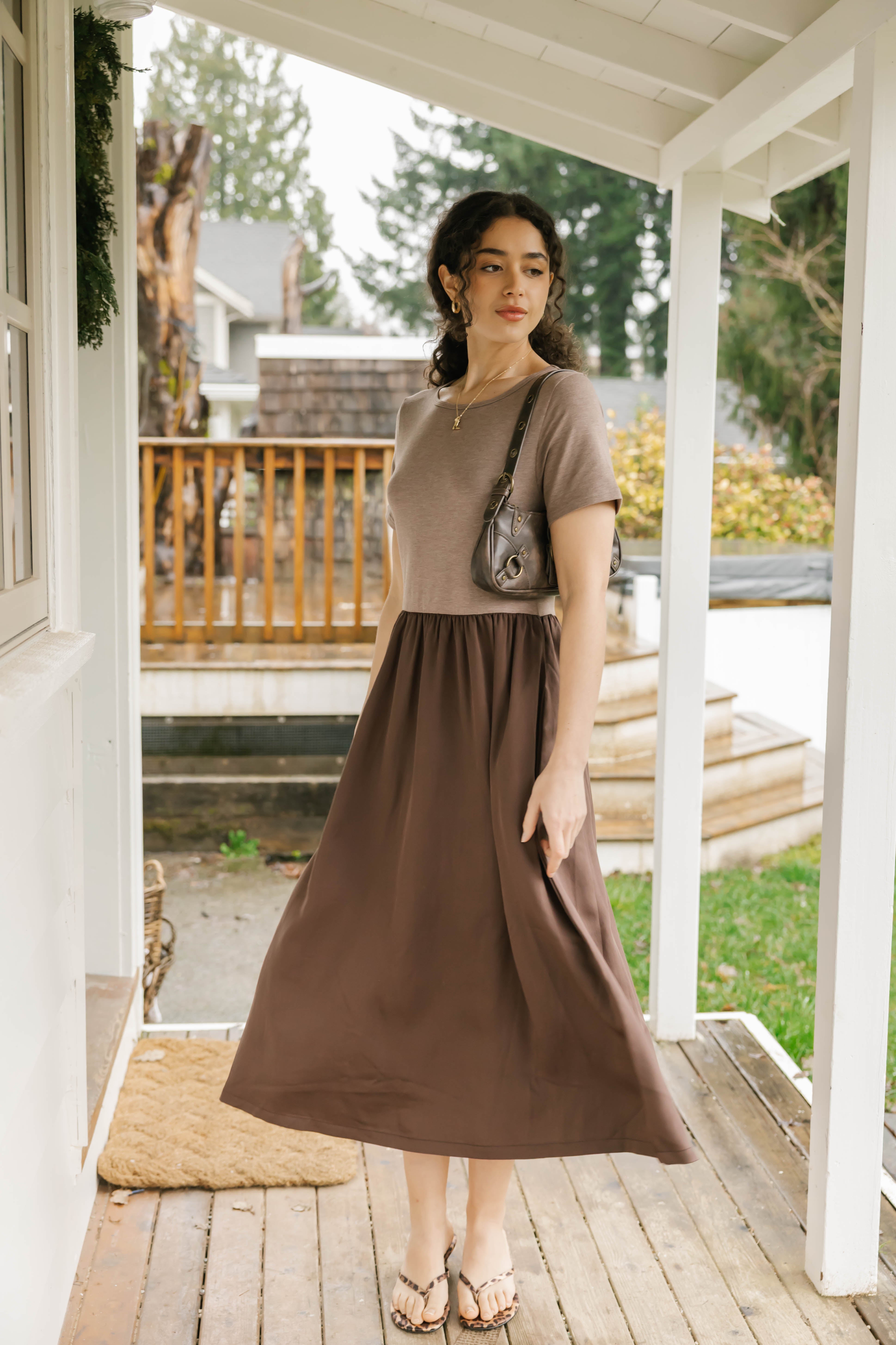 Andi Midi Dress in Mocha Brown/Espresso – Smash + Tess