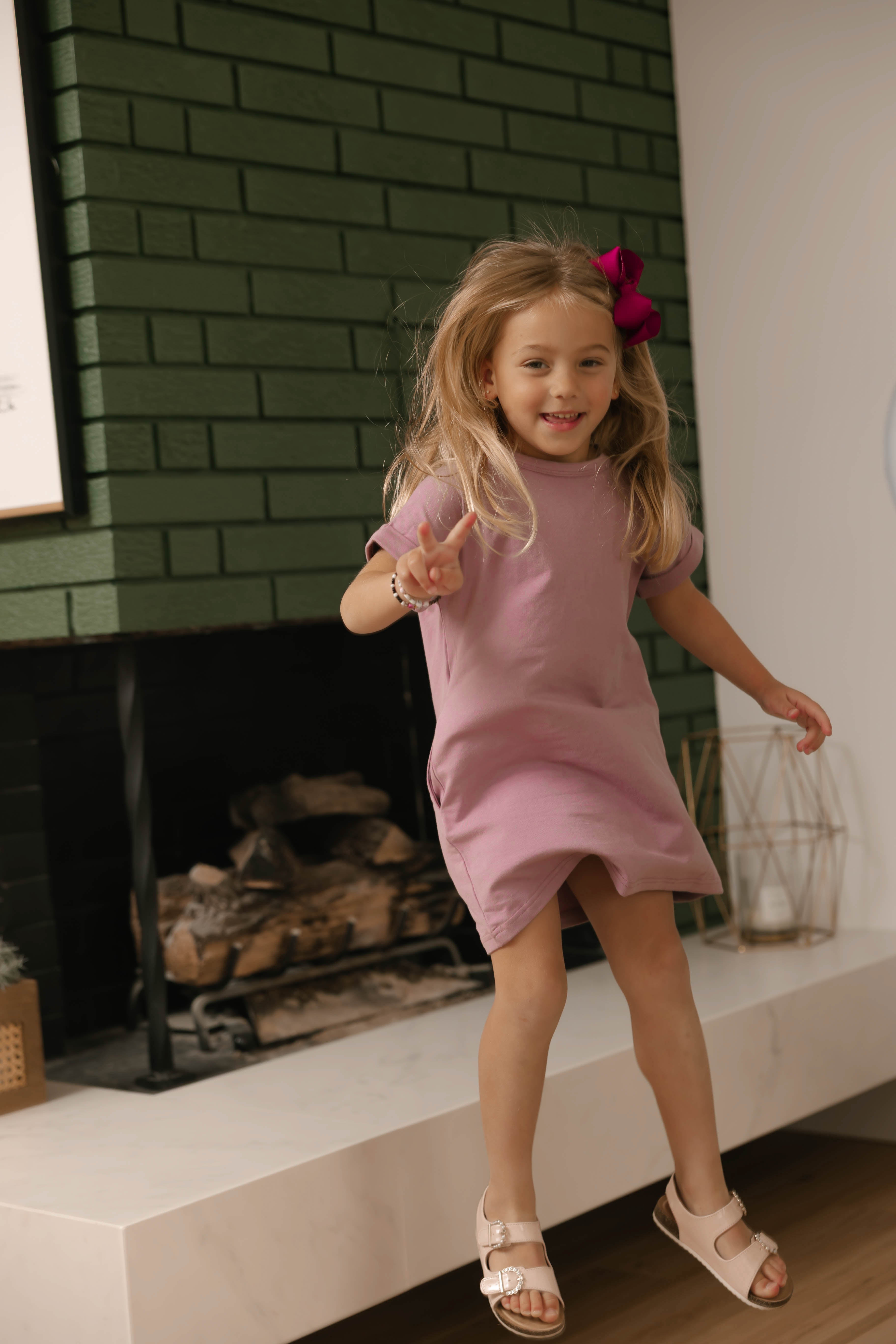 Kids Fresh Shift Mini Dress in Ginger Mauve