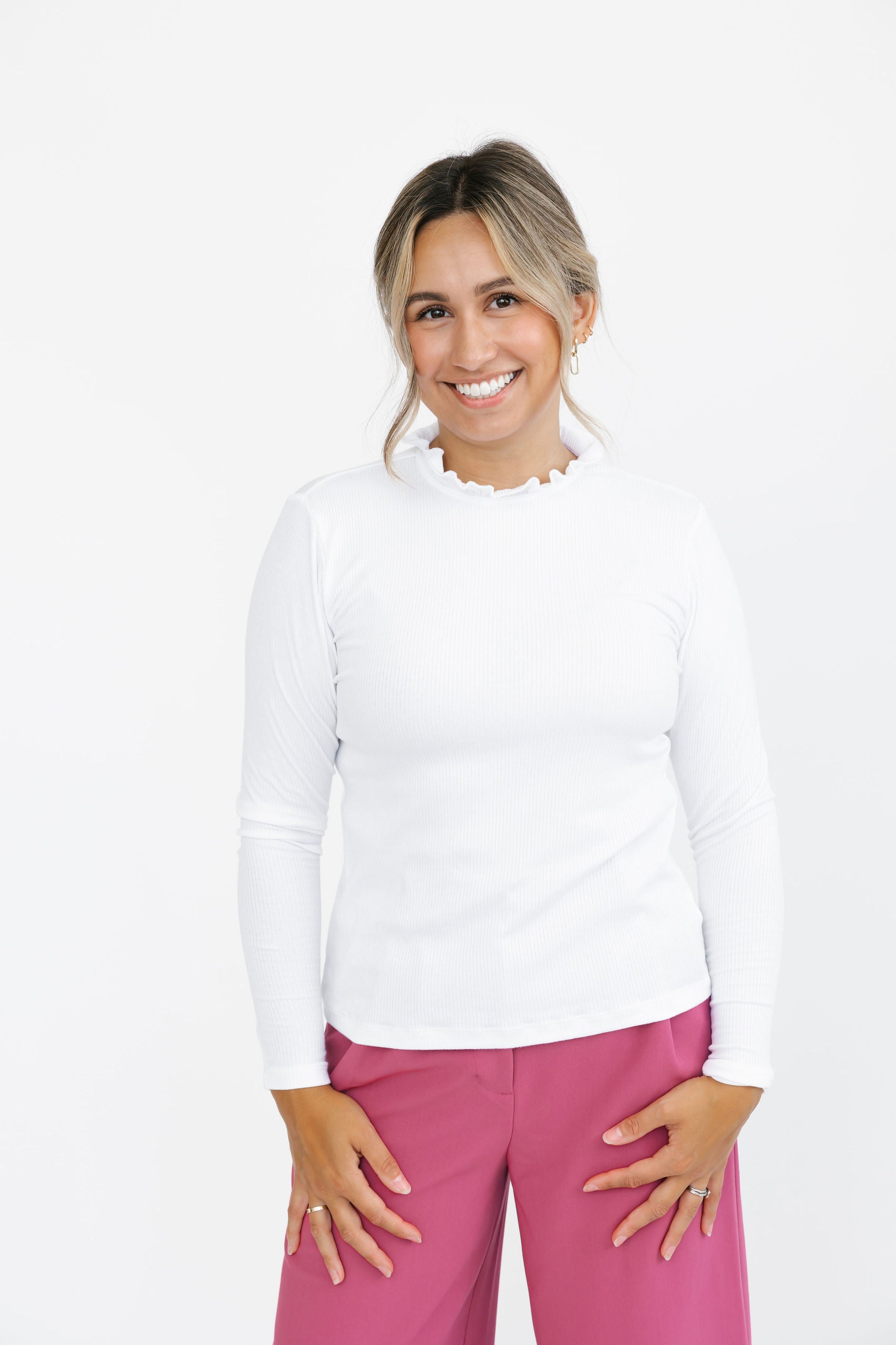 Claire Long Sleeve Tee in Bright White