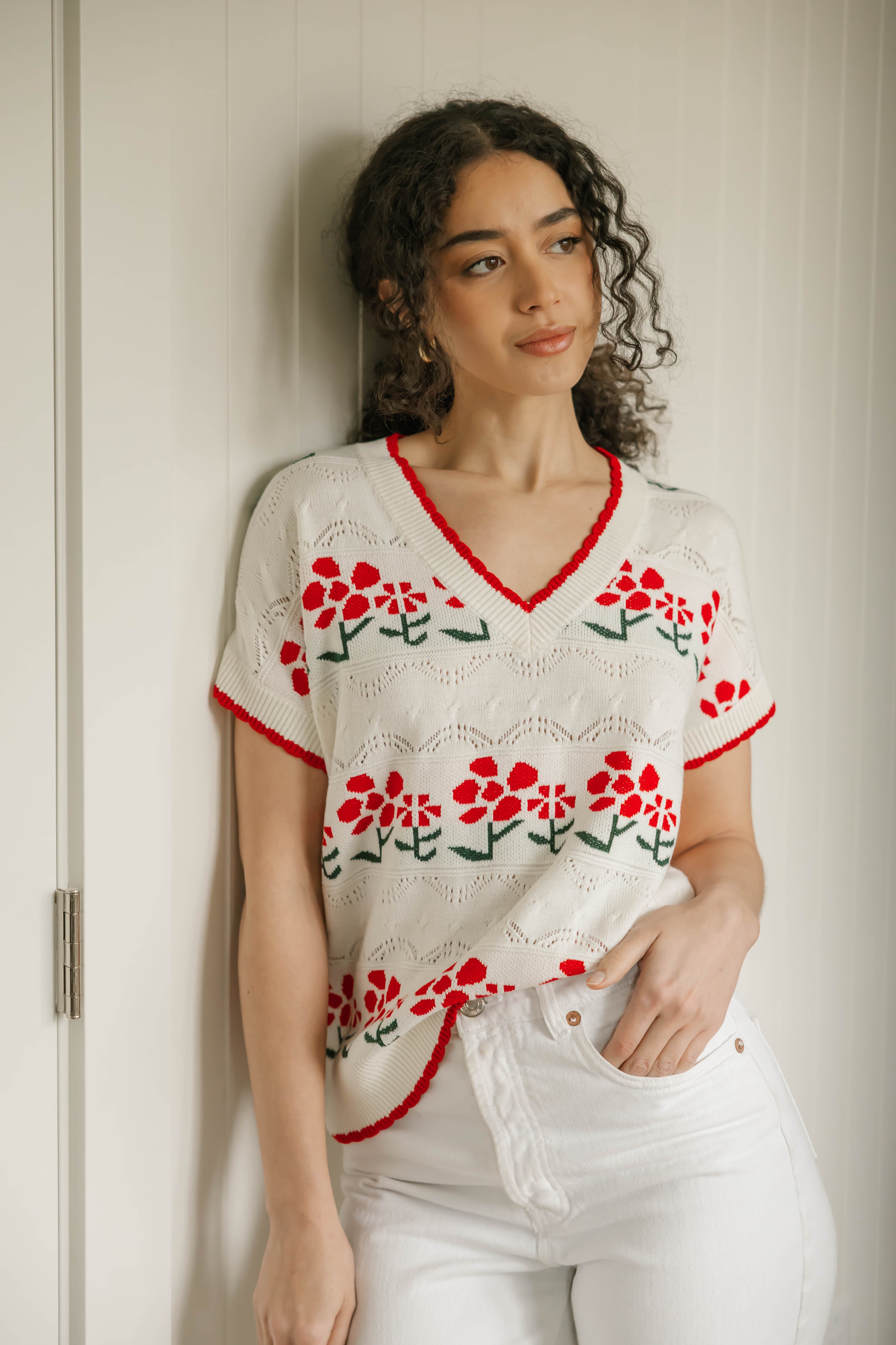 Cottage Core Floral Knit Top in Vintage White – Smash + Tess