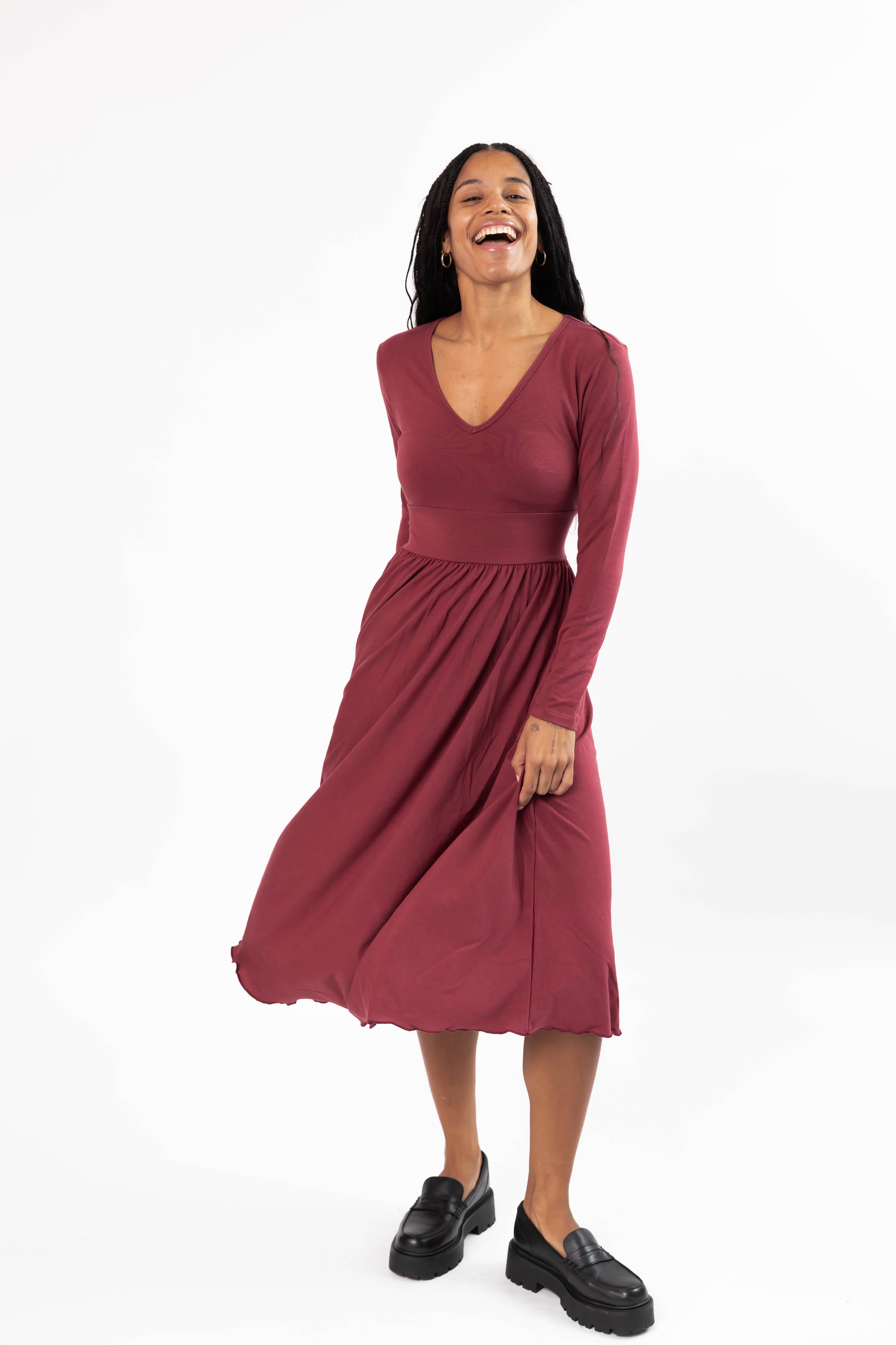 Leah Midi Dress in Dark Cranberry – Smash + Tess