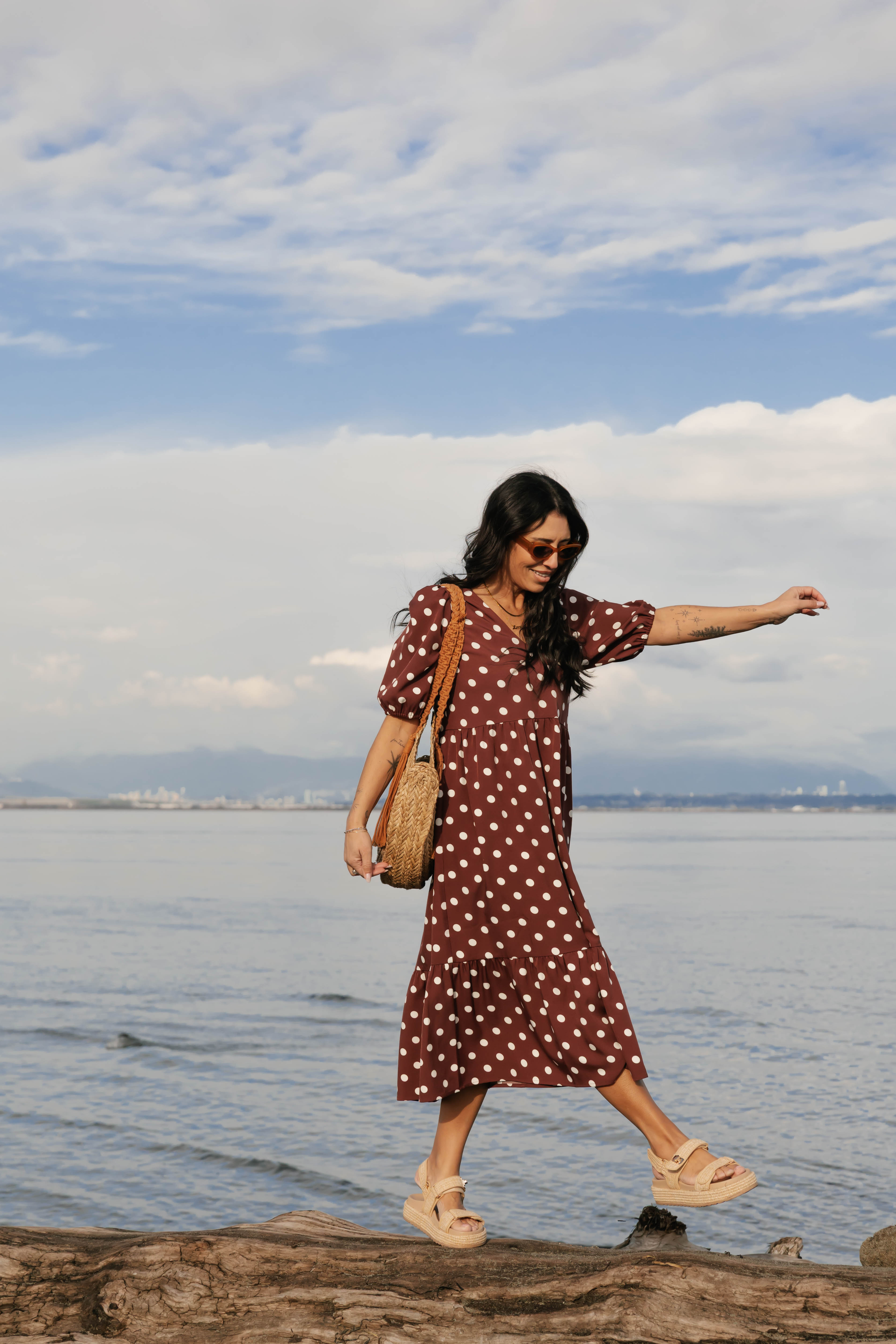 Lucy Polka Dot Midi Dress in Warm Brown Smash + Tess Lucy Polka Dot Midi Dress in Warm Brown Smash + Tess