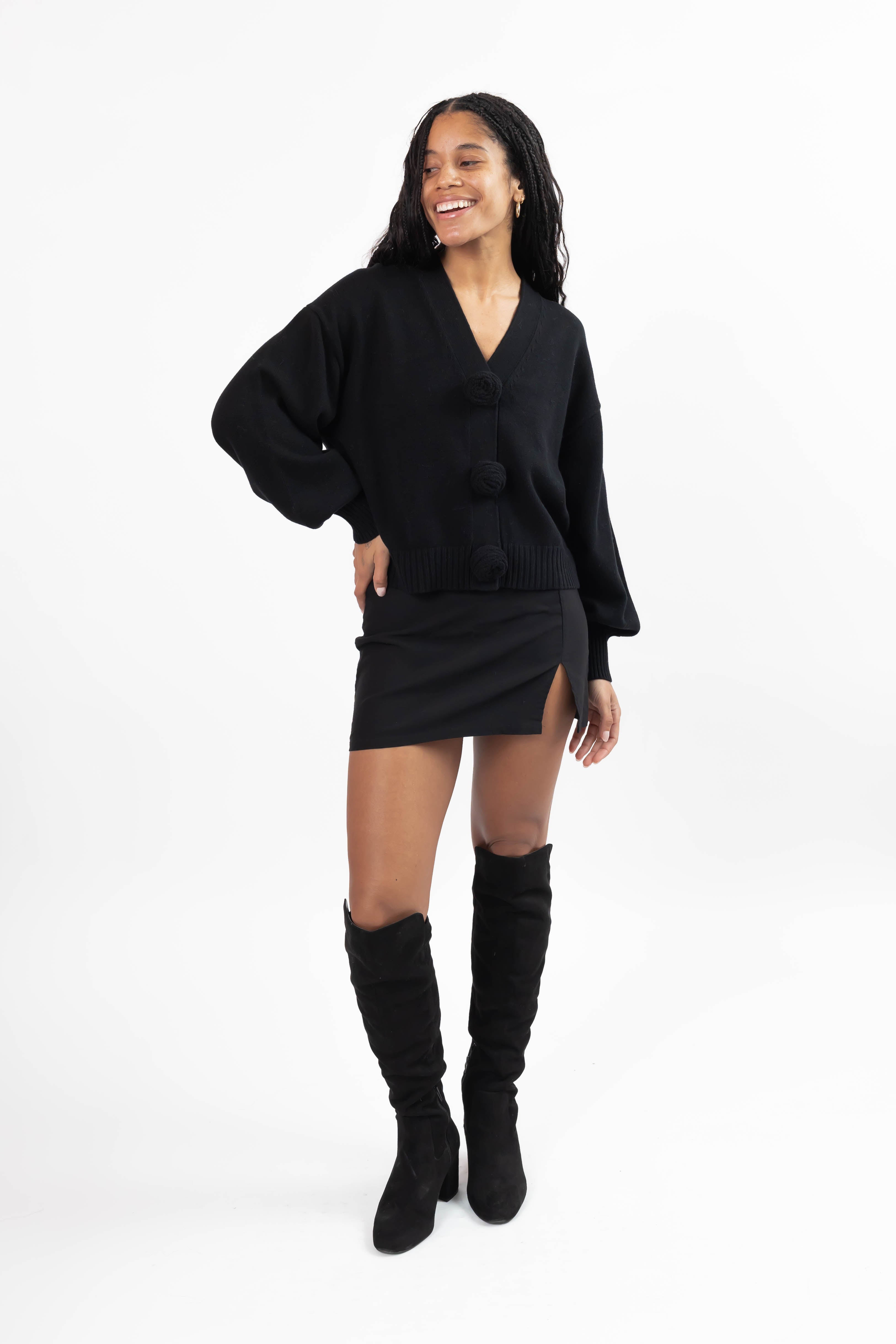 たろー　レディース　BLK M Rosette Cardigan in Midnight Black – Smash + Tess
