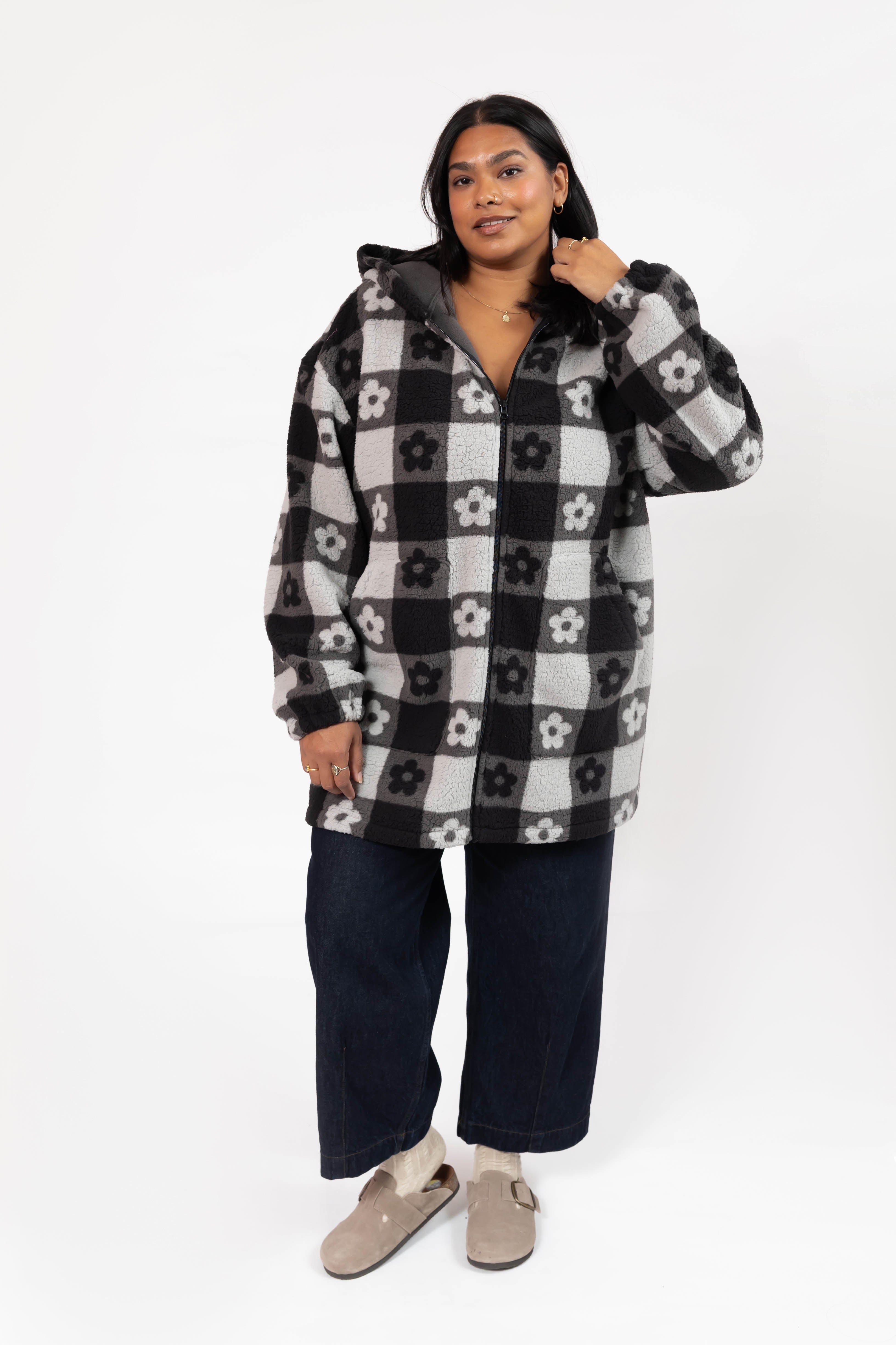 Teddy Floral Hooded Jacket in Midnight Black/Grey – Smash Tess