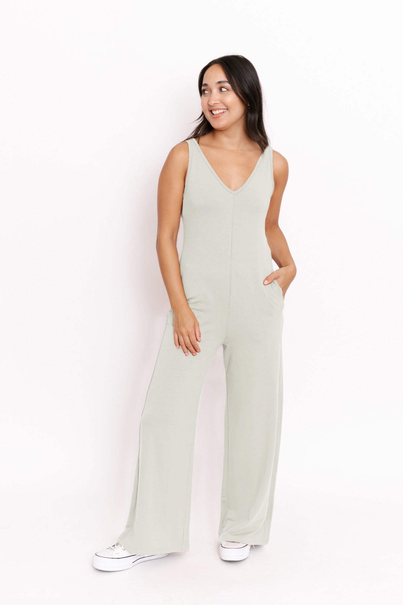 Tuesday Wide Leg Romper in Sage Green