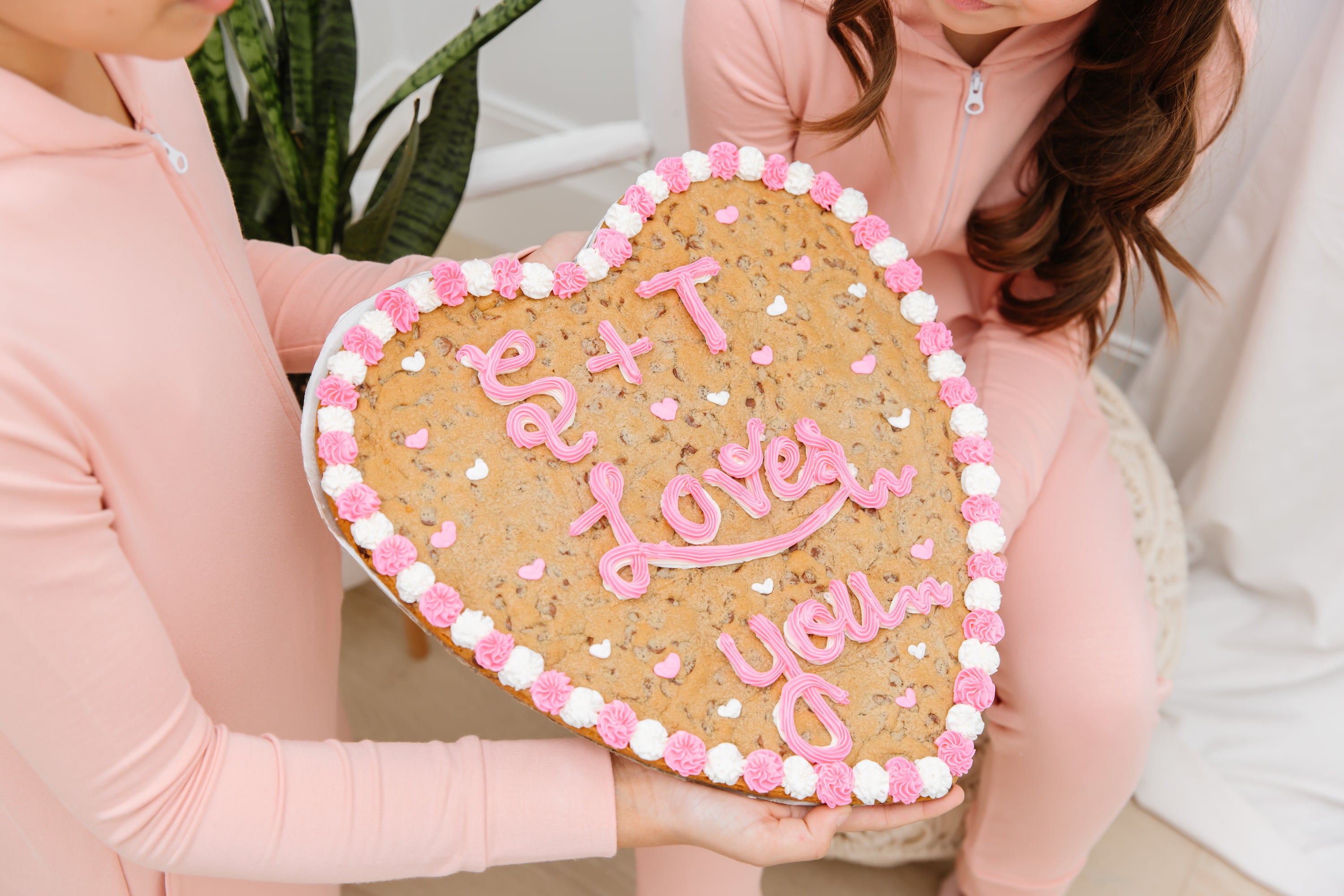 smash + tess valentines day cookie with pink rompers behind