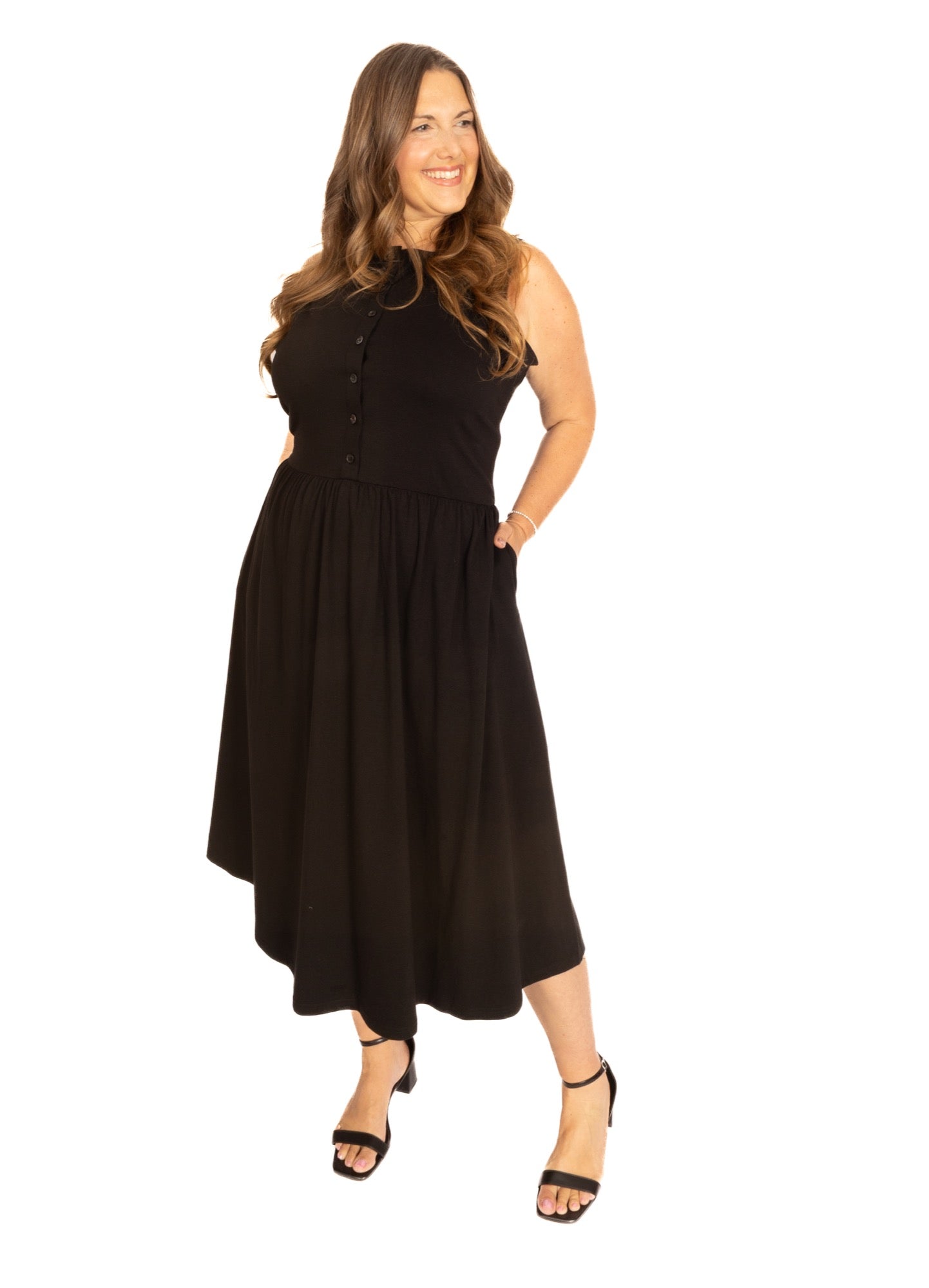 Finley Midi Dress in Midnight Black
