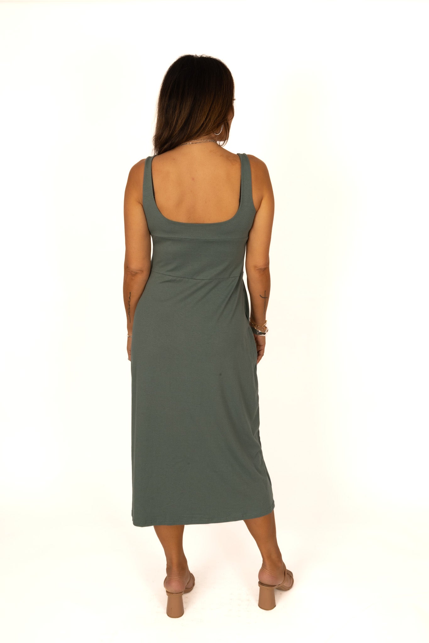 Jenna Midi Dress in Smoky Green