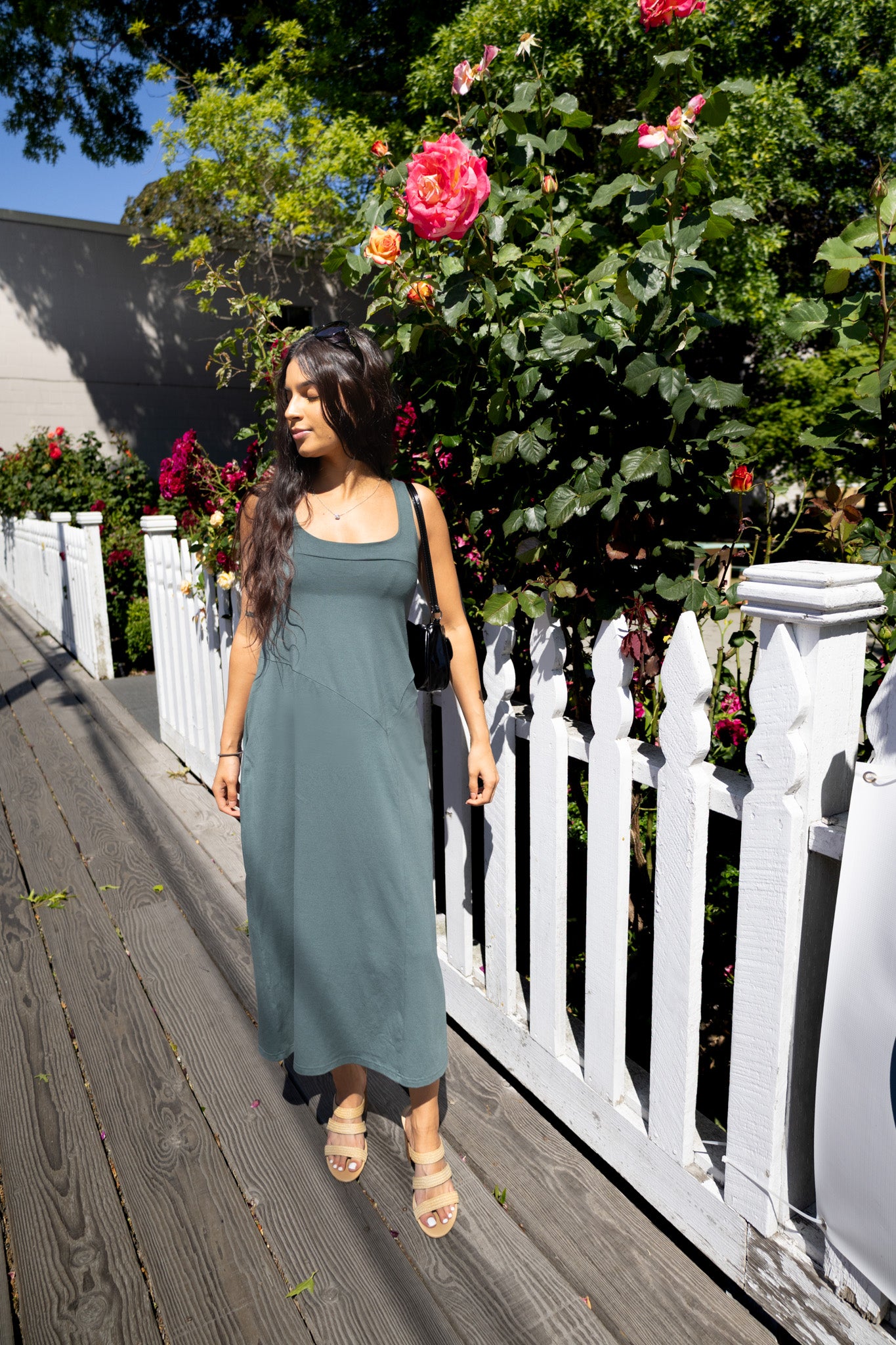 Jenna Midi Dress in Smoky Green