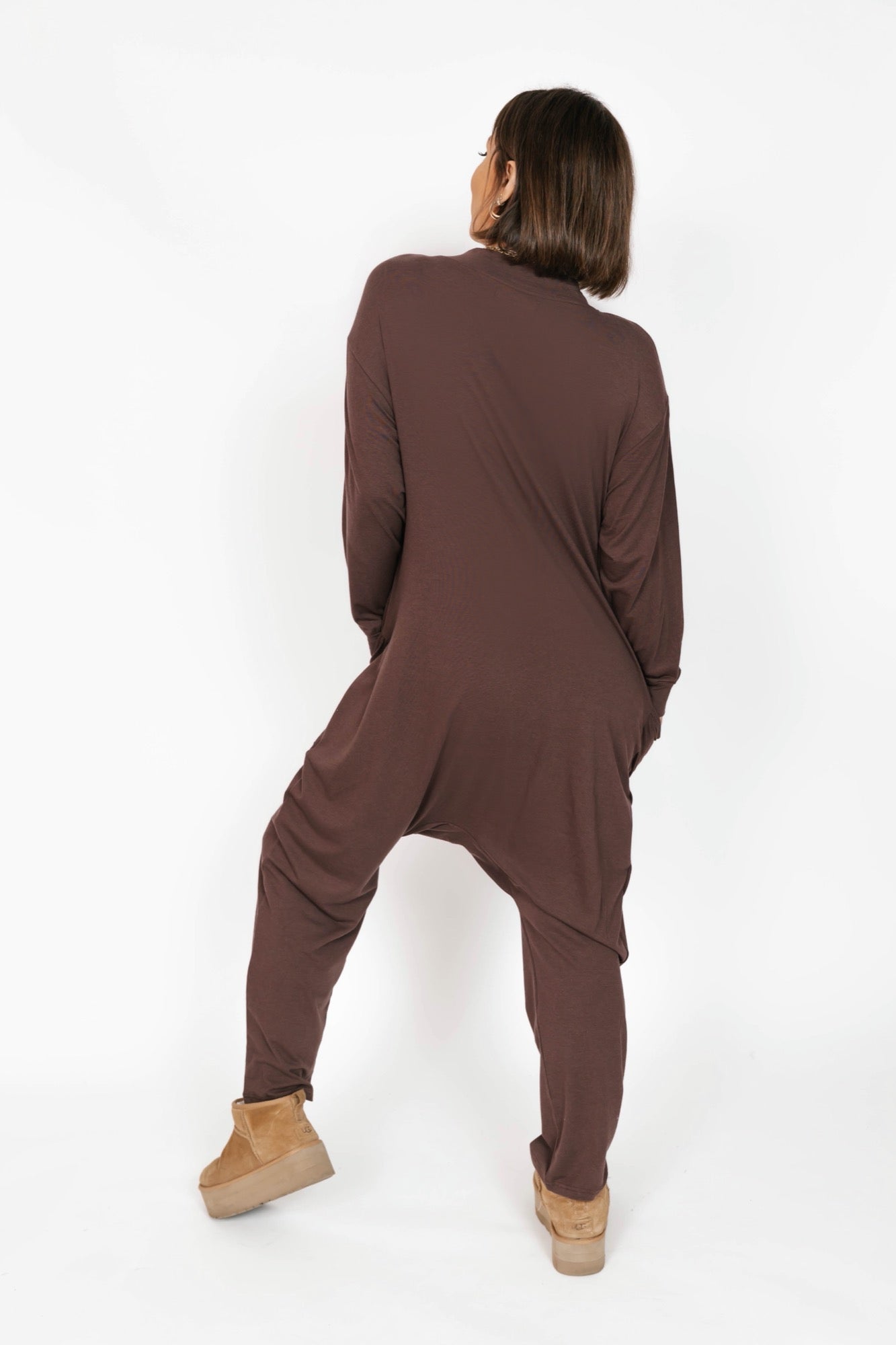 Abigael Long Sleeve Romper in Dark Coffee