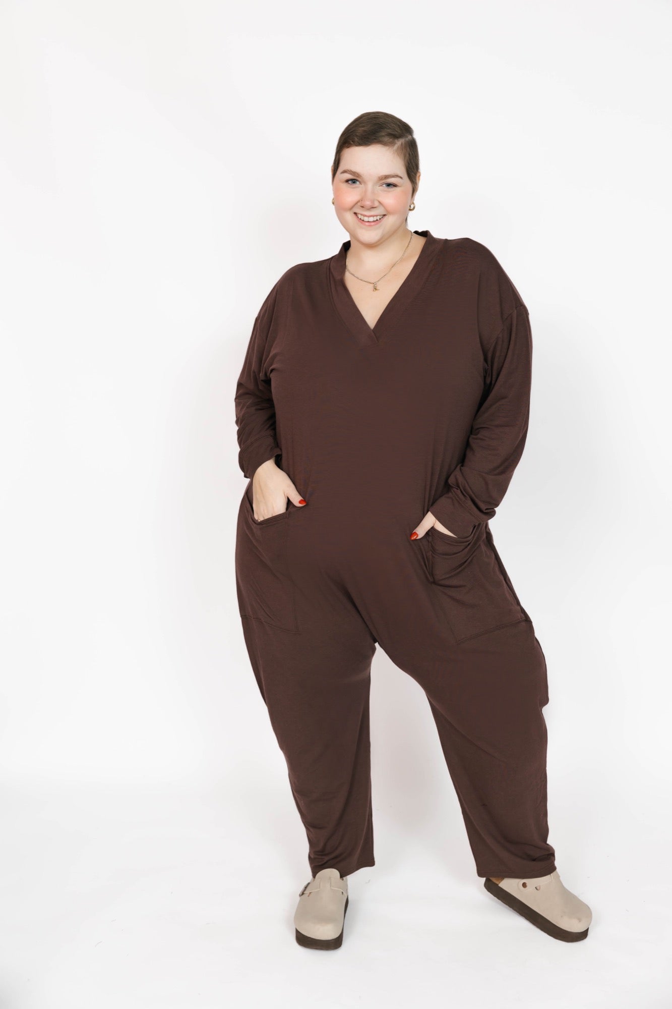 Abigael Long Sleeve Romper in Dark Coffee