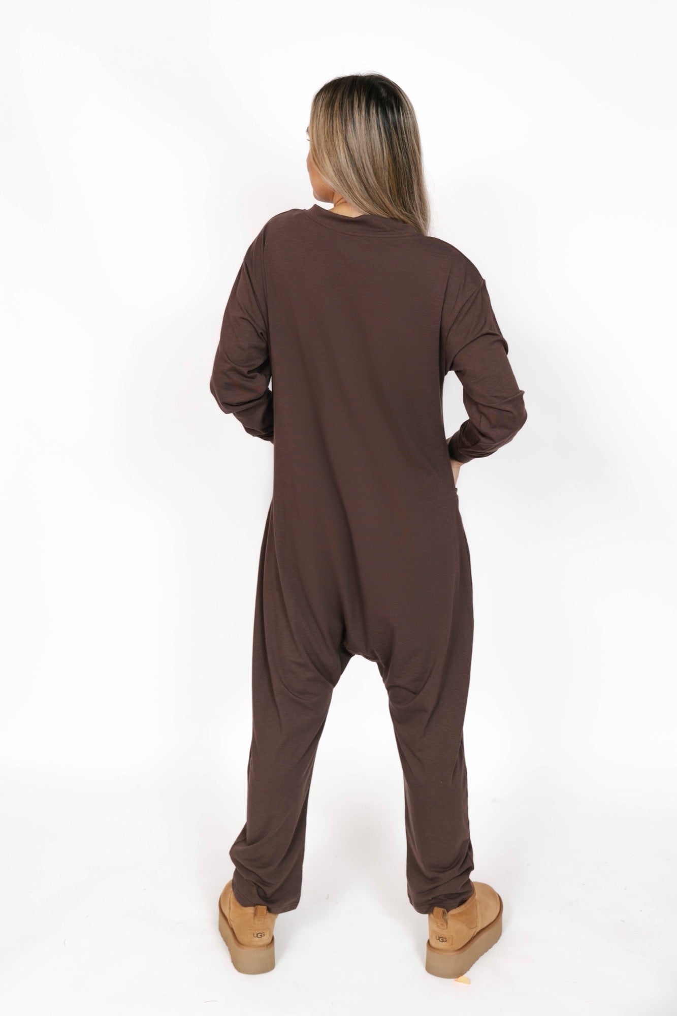 Abigael Long Sleeve Romper in Dark Coffee