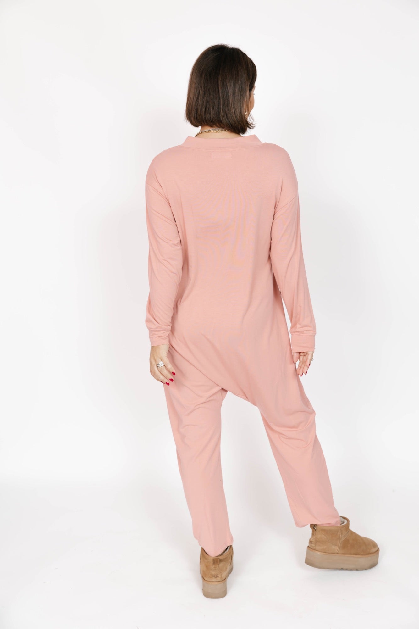 Abigael Long Sleeve Romper in French Rose