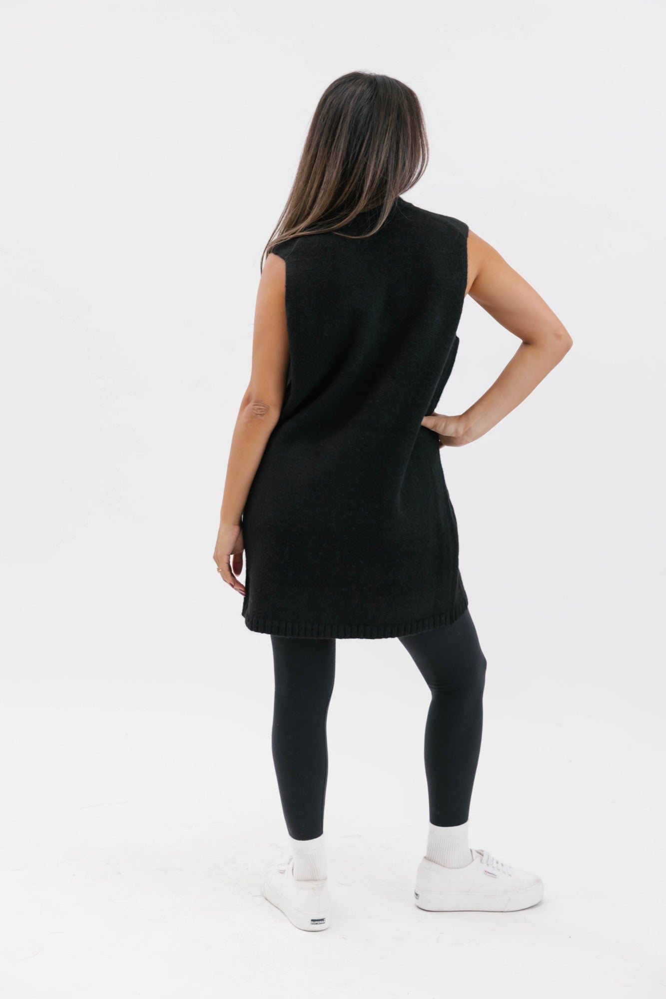 Adeline Sleeveless Cardigan in Midnight Black