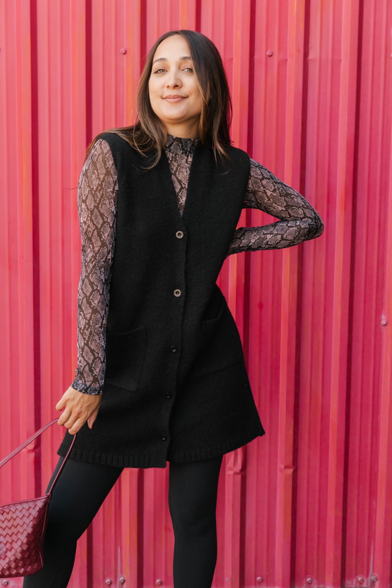 Adeline Sleeveless Cardigan in Midnight Black