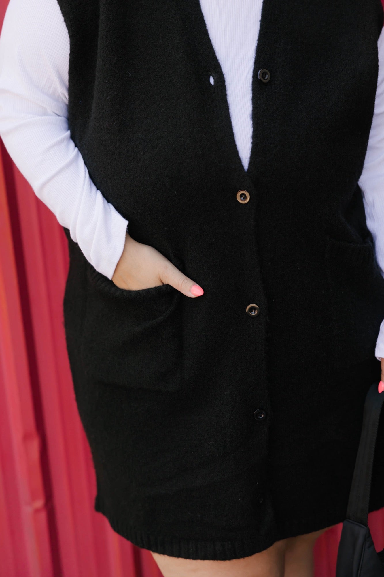 Adeline Sleeveless Cardigan in Midnight Black