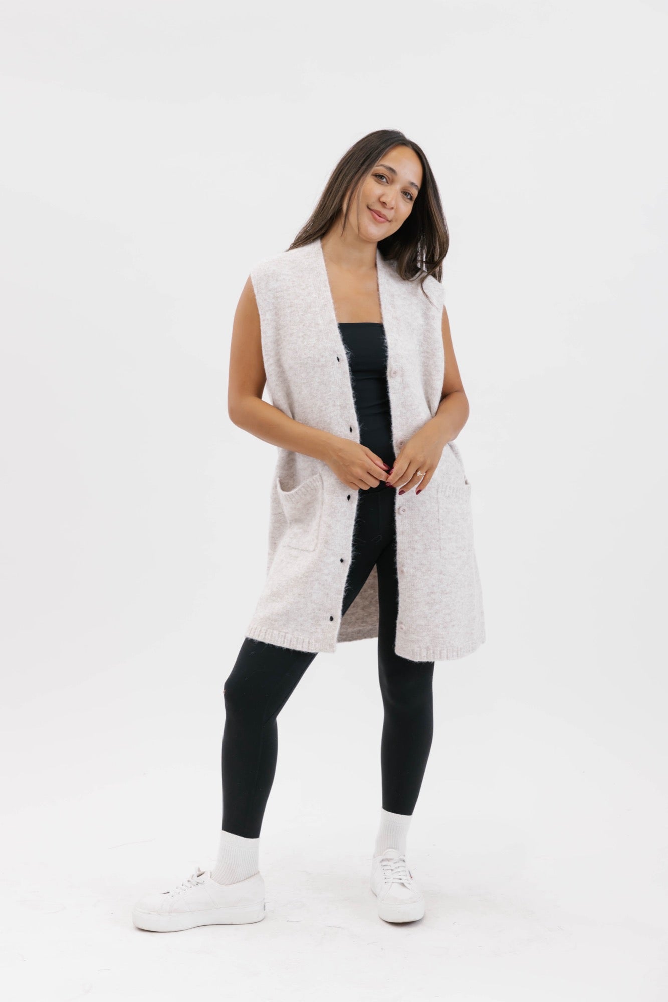 Adeline Sleeveless Cardigan in Oatmeal