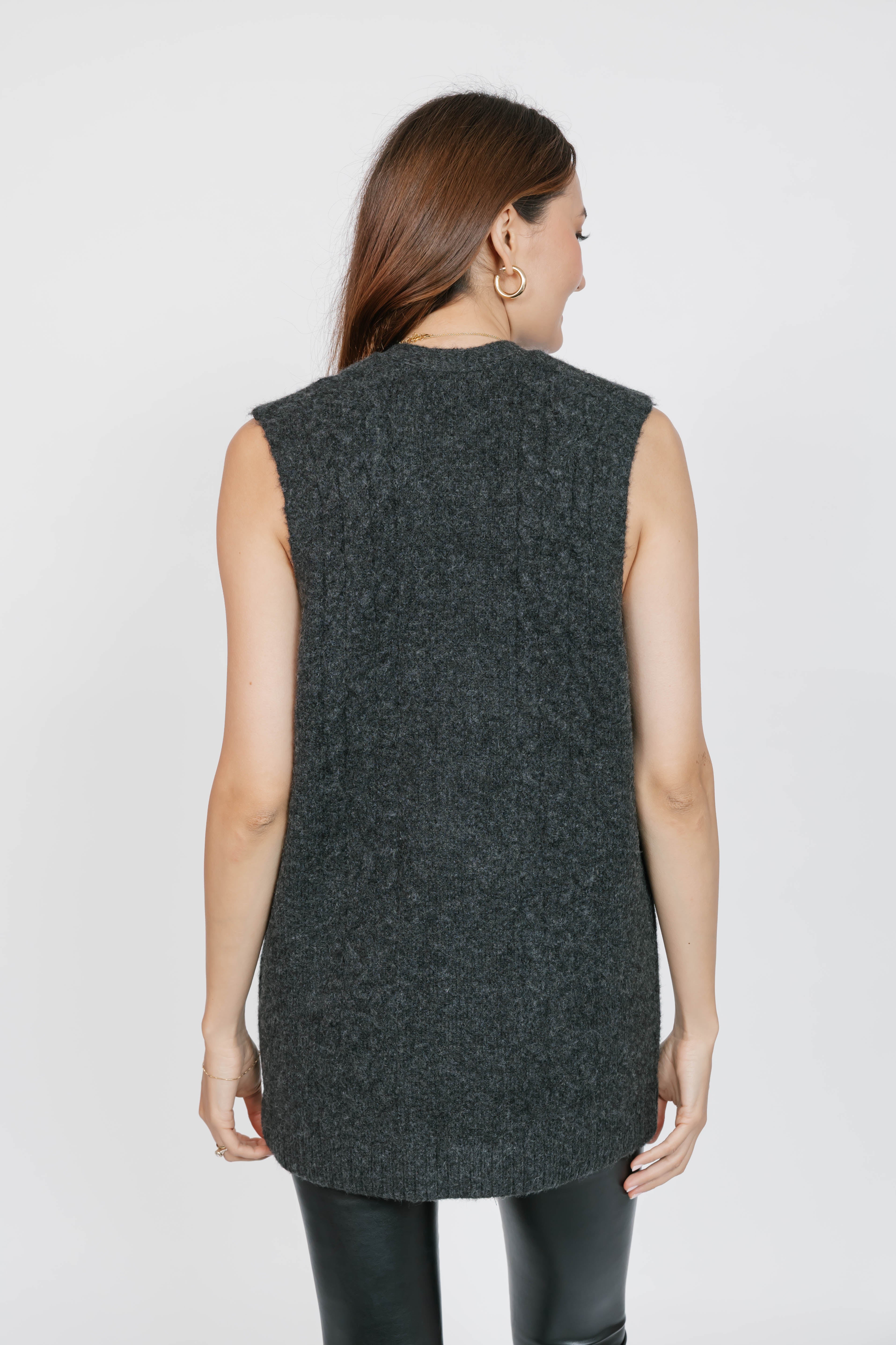 Adeline Cable Vest in Dark Charcoal