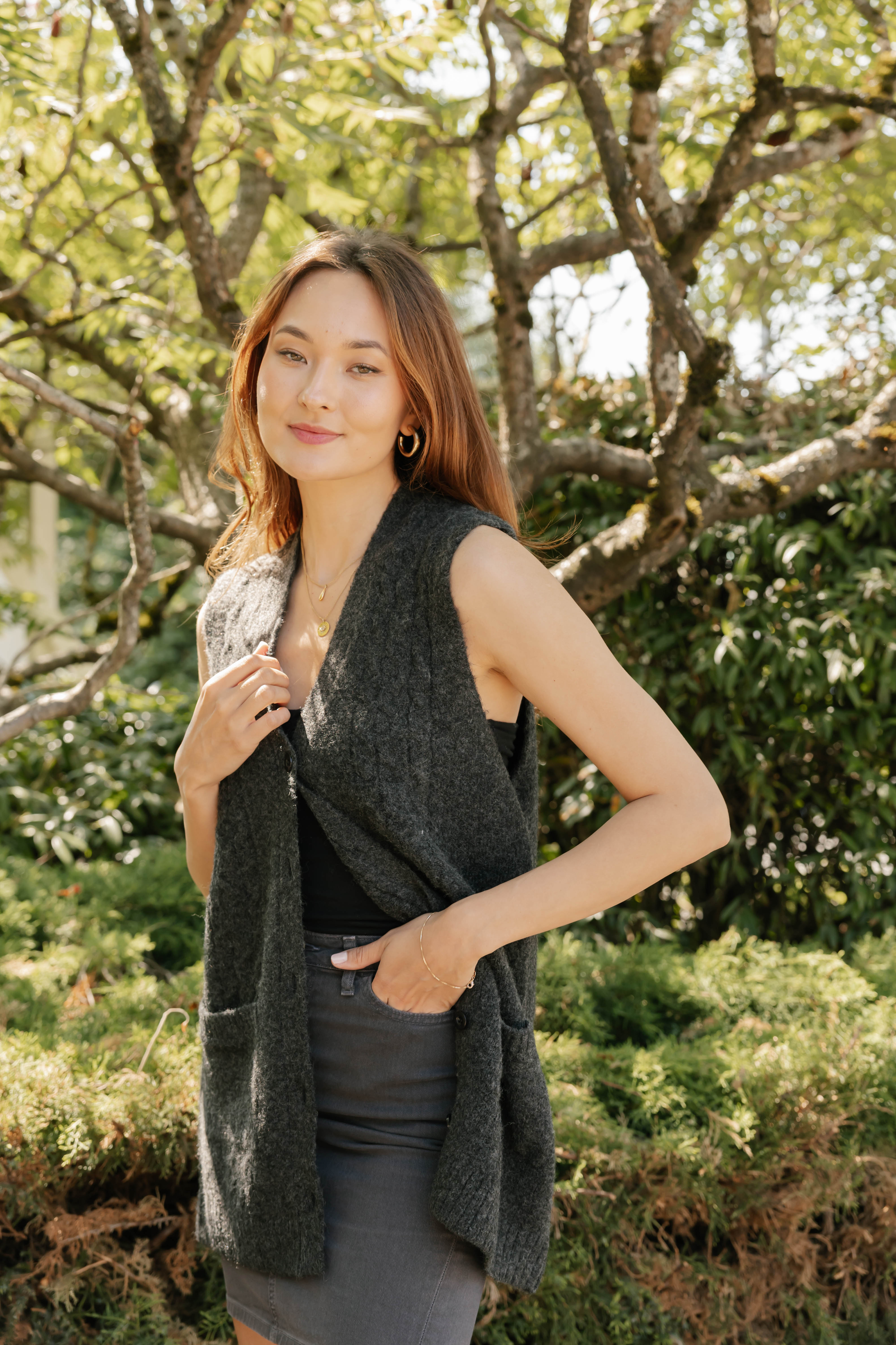 Adeline Cable Vest in Dark Charcoal