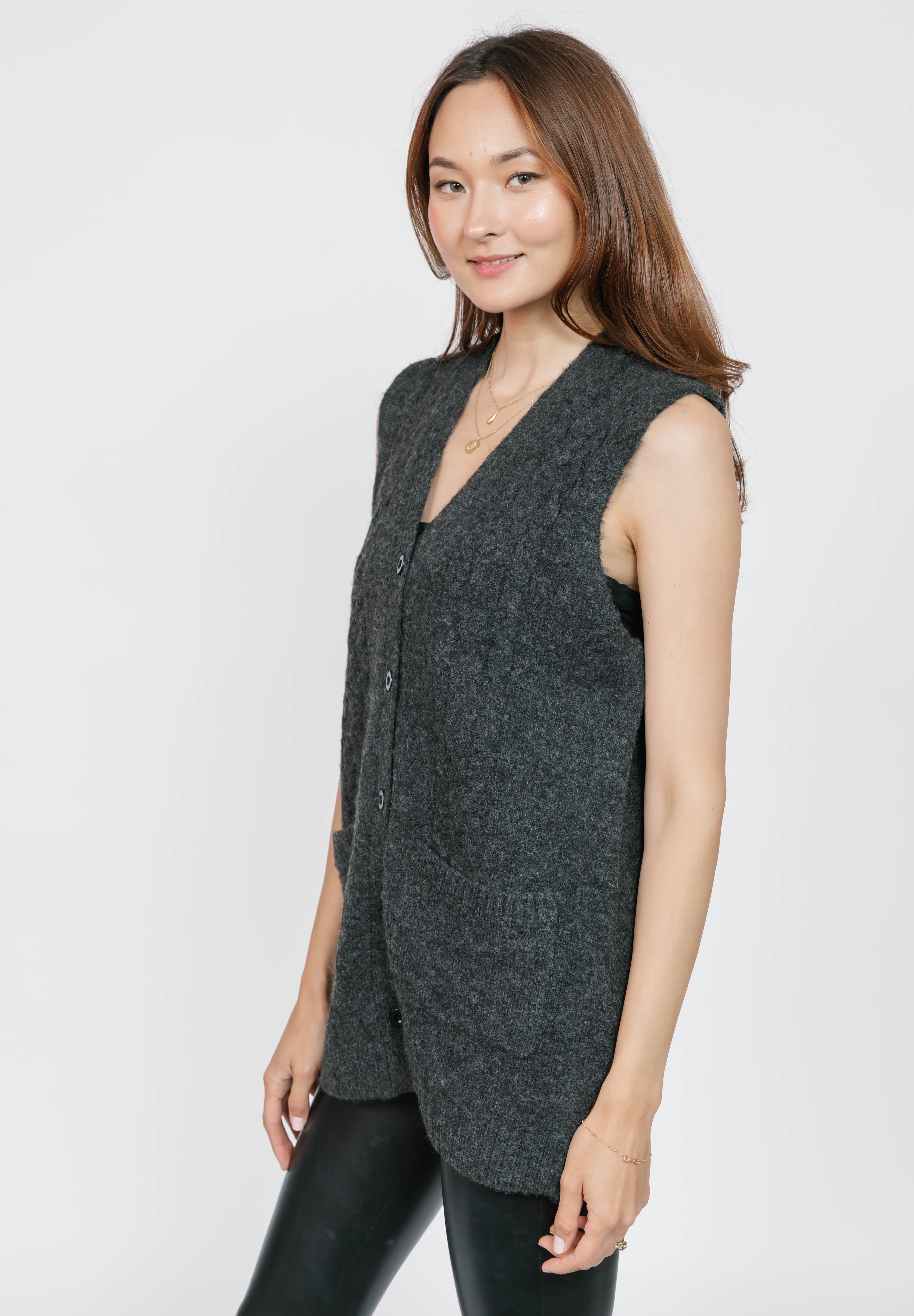 Adeline Cable Vest in Dark Charcoal