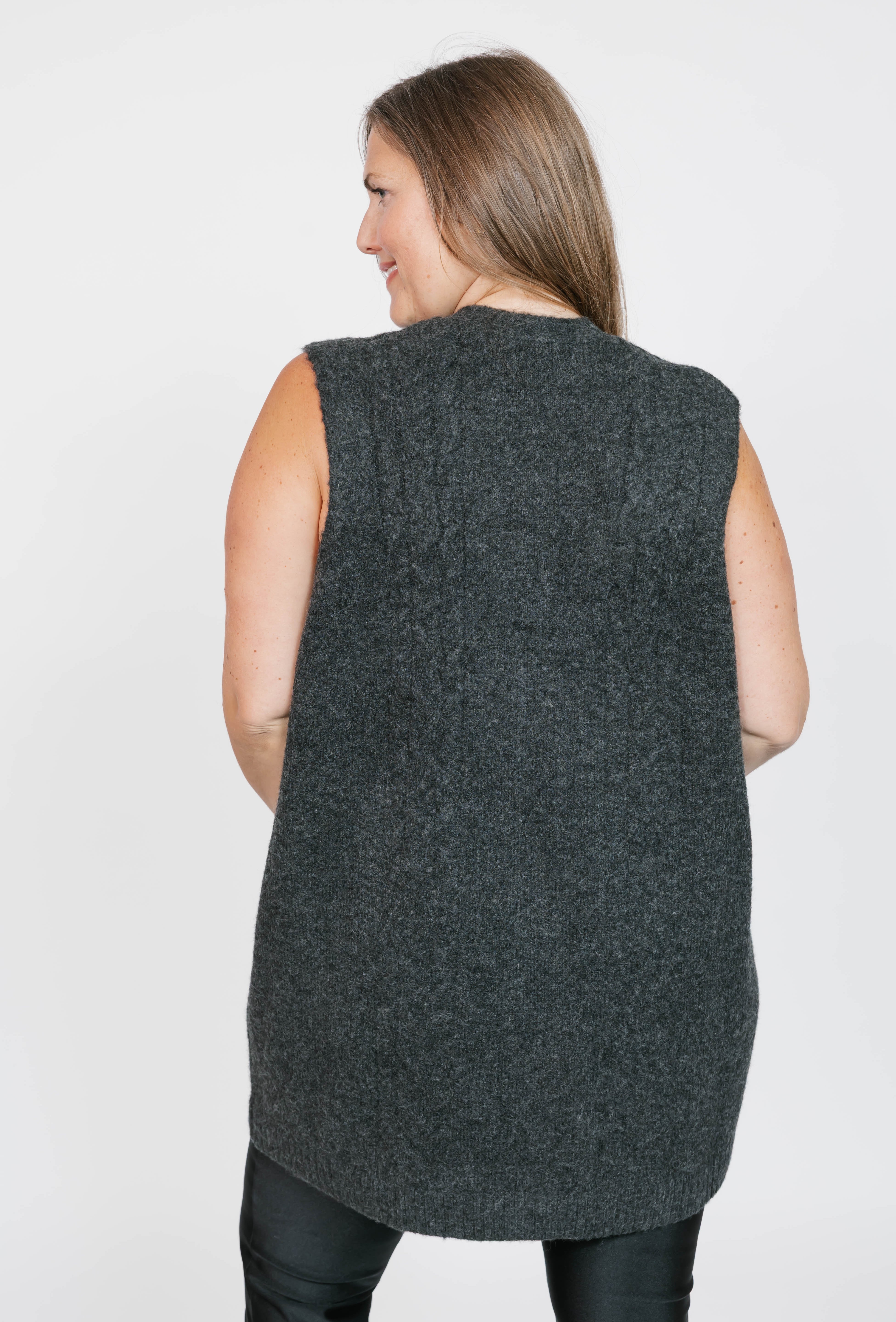 Adeline Cable Vest in Dark Charcoal