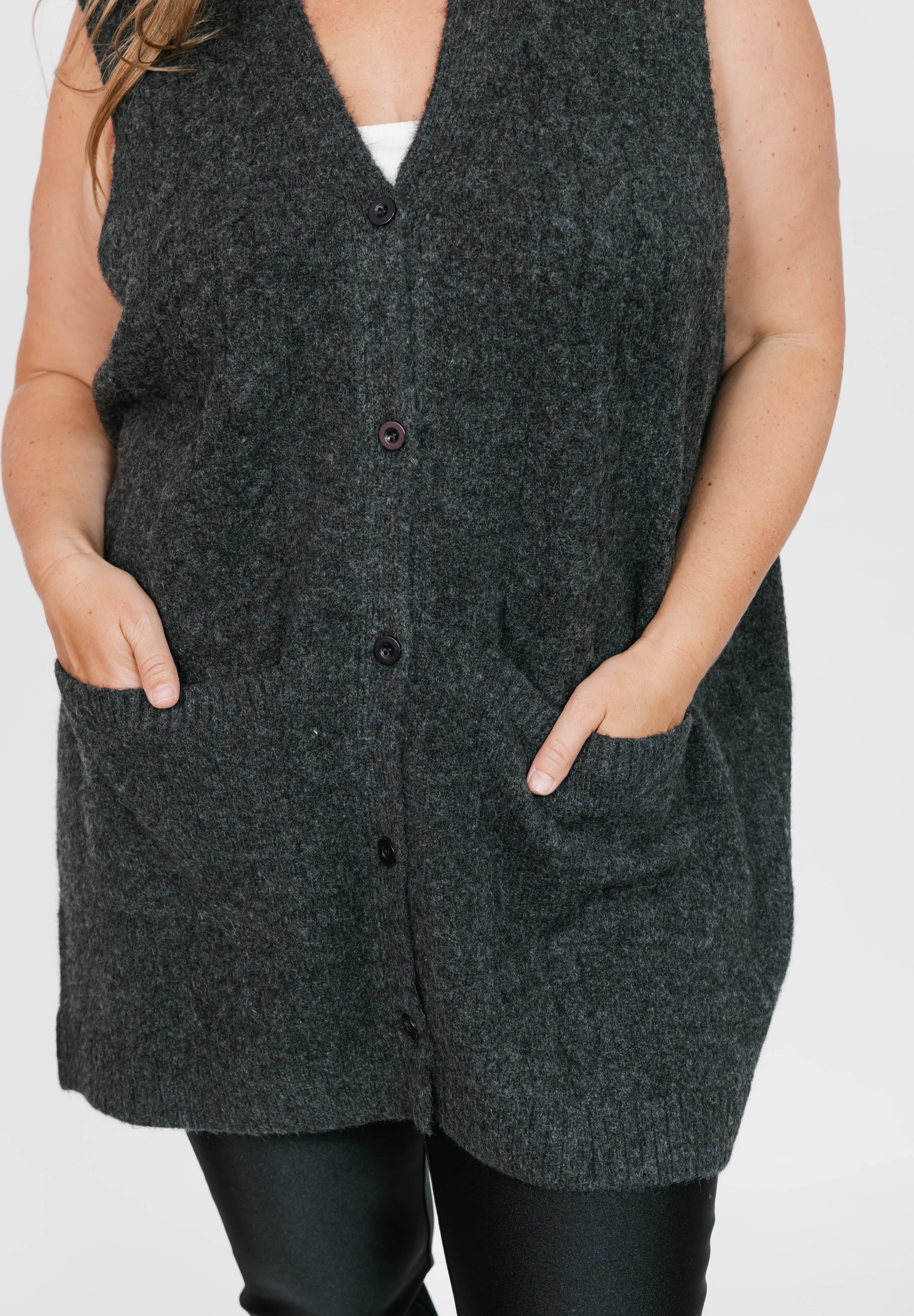 Adeline Cable Vest in Dark Charcoal