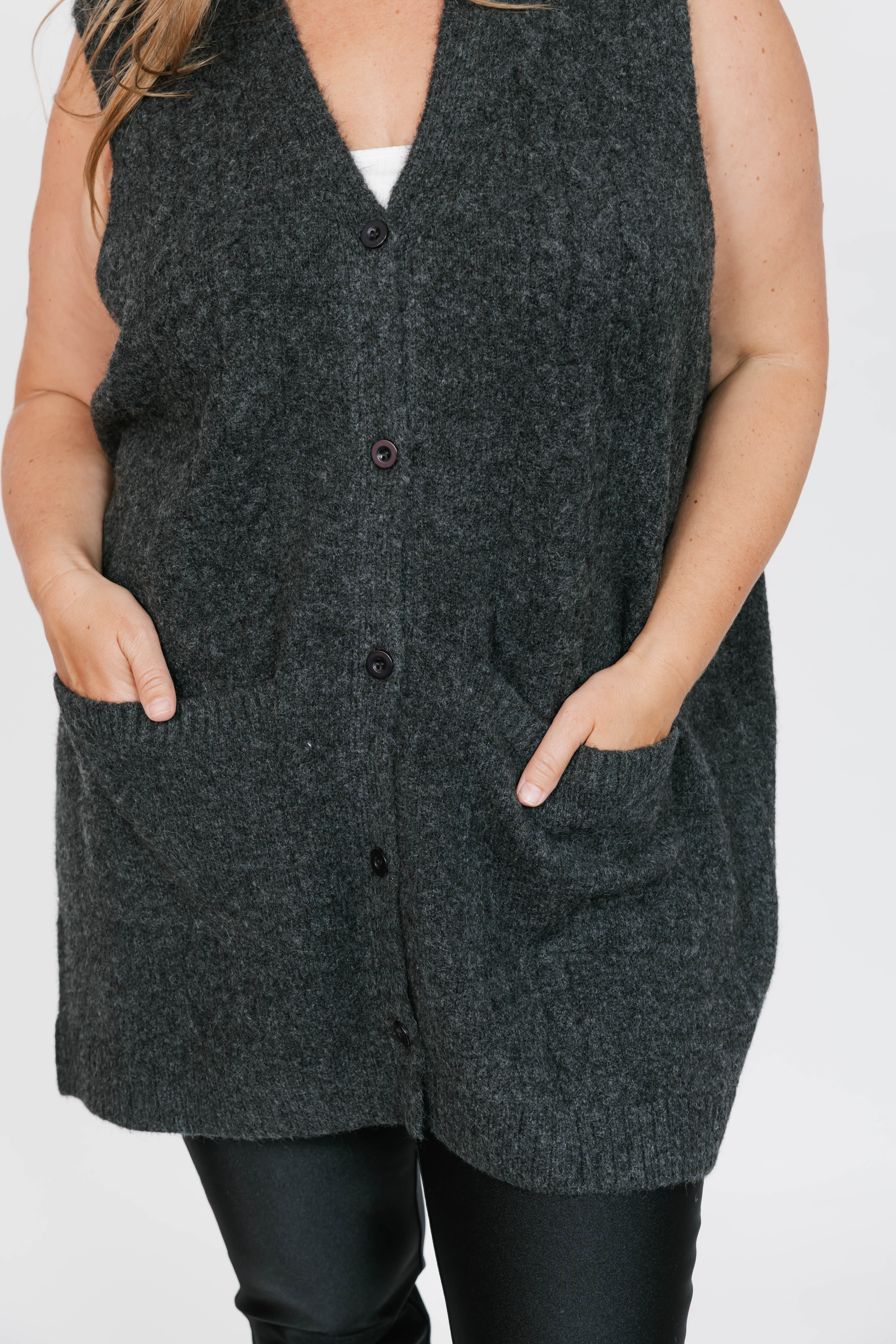 Adeline Cable Vest in Dark Charcoal