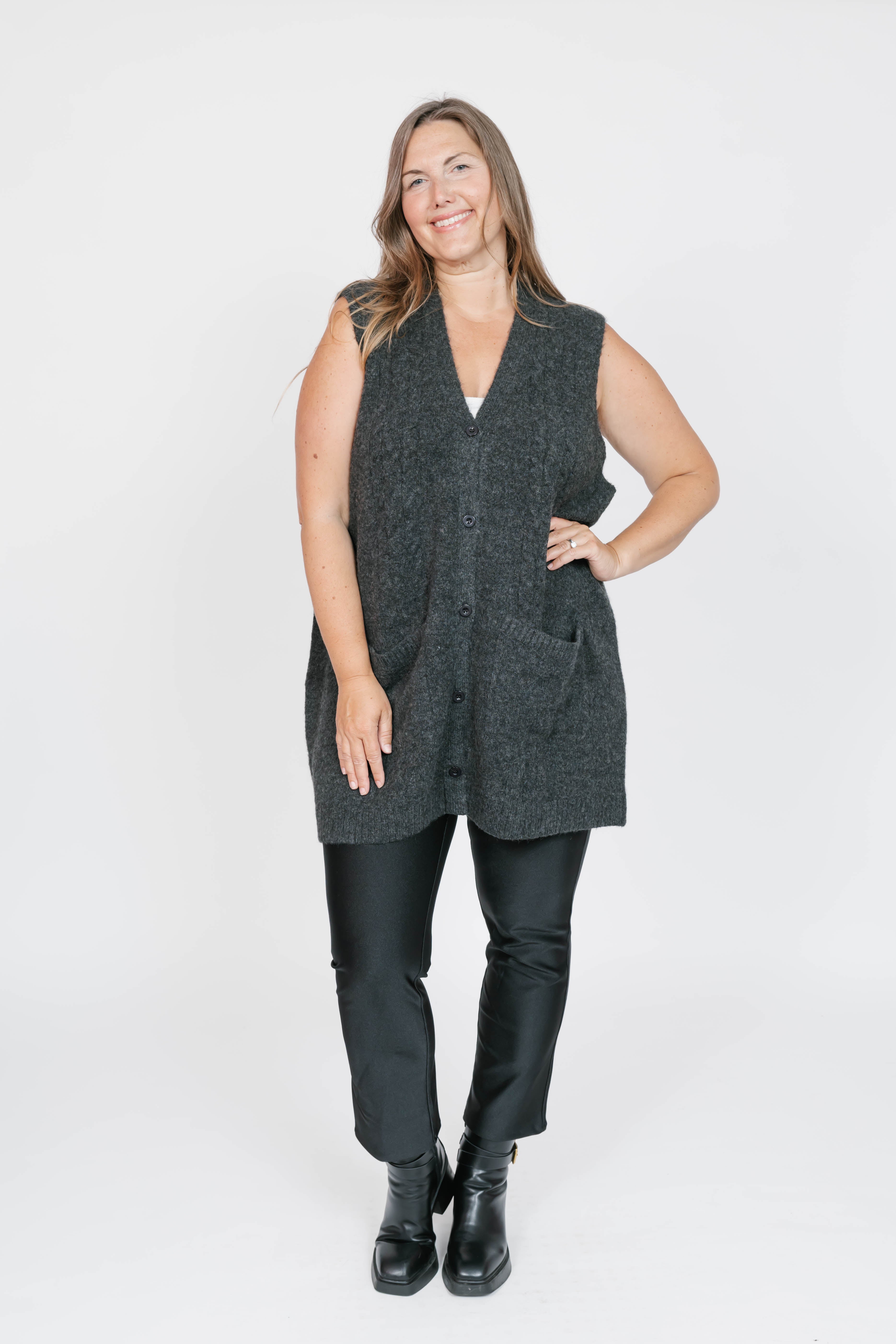 Adeline Cable Vest in Dark Charcoal