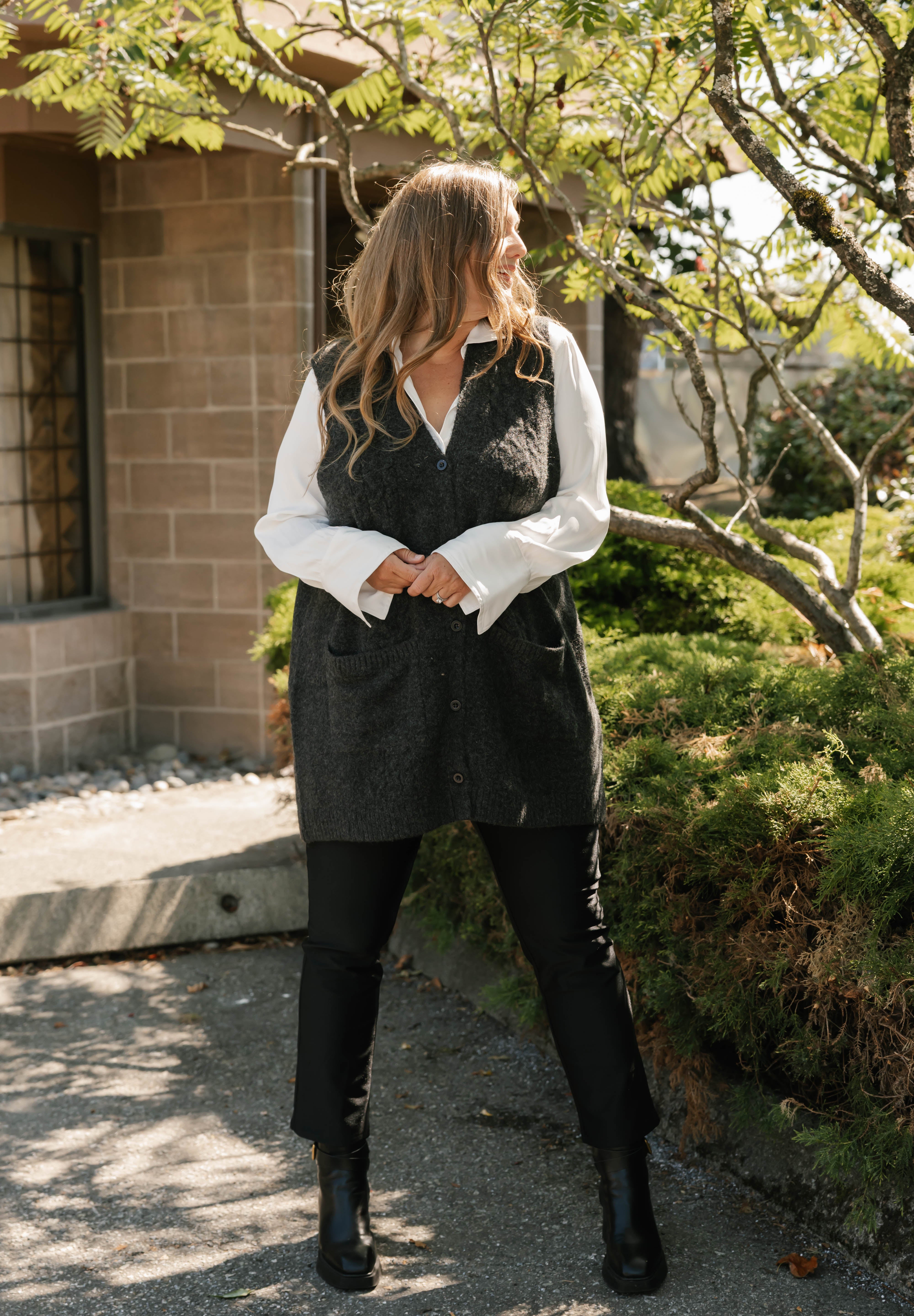 Adeline Cable Vest in Dark Charcoal