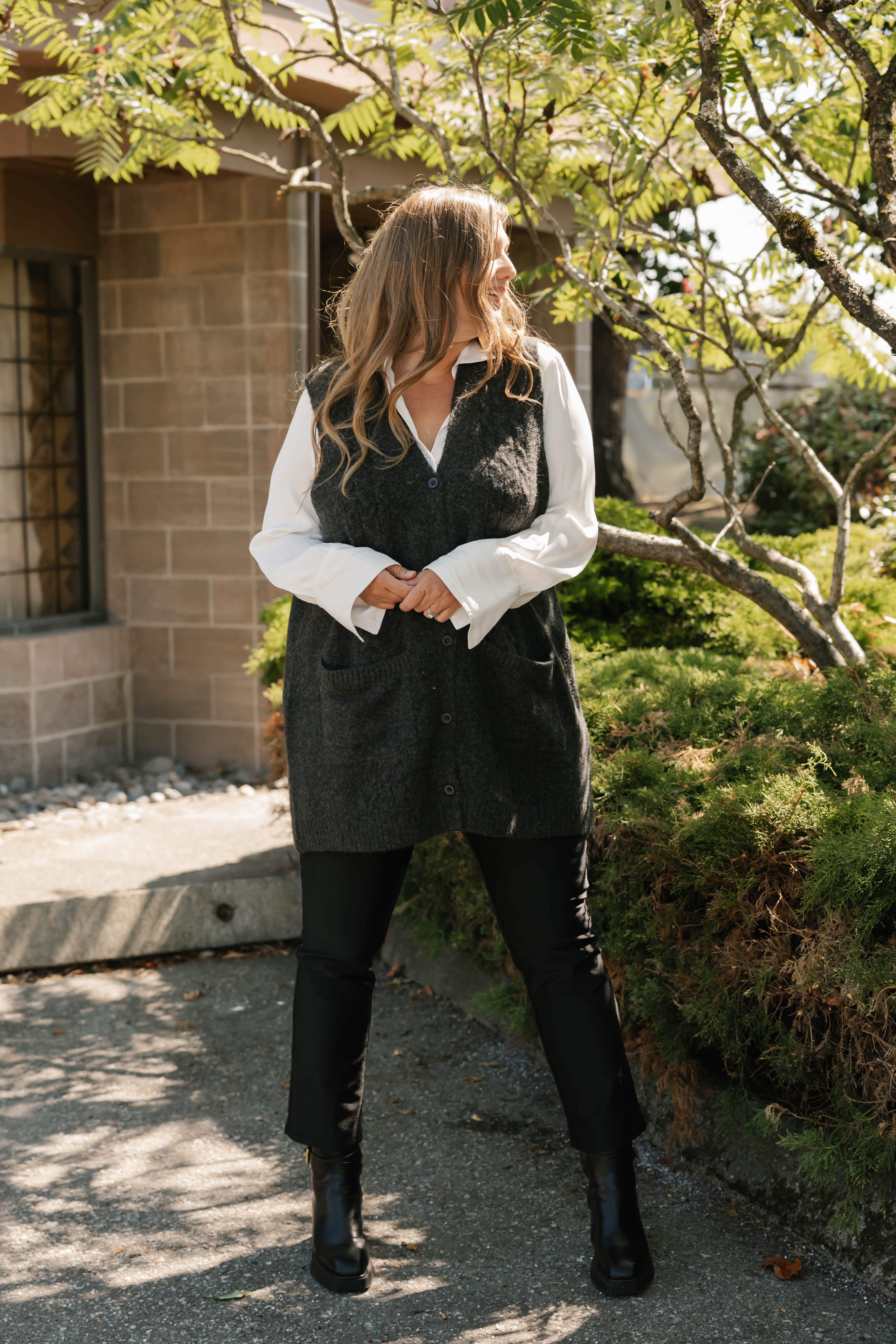 Adeline Cable Vest in Dark Charcoal