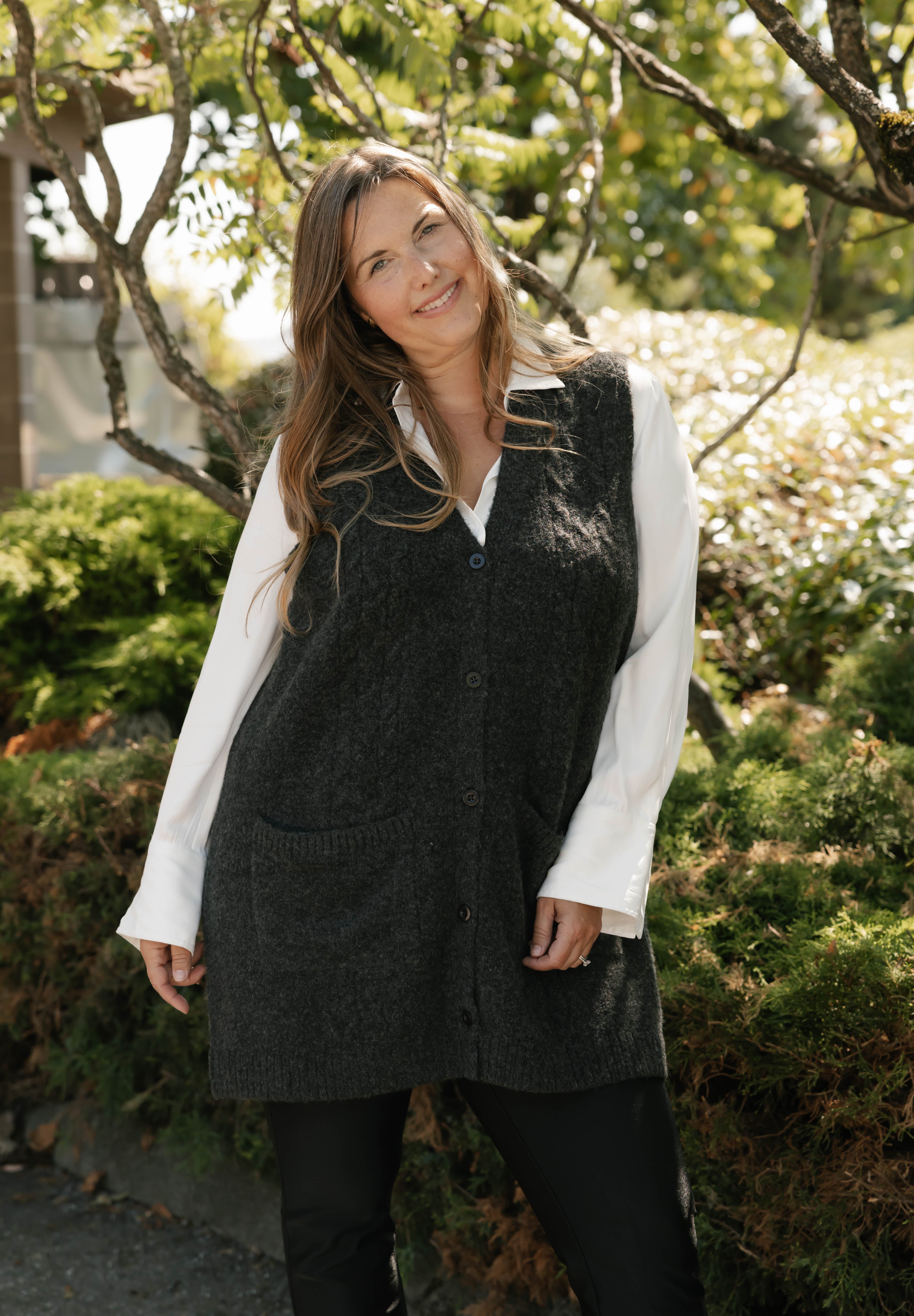 Adeline Cable Vest in Dark Charcoal