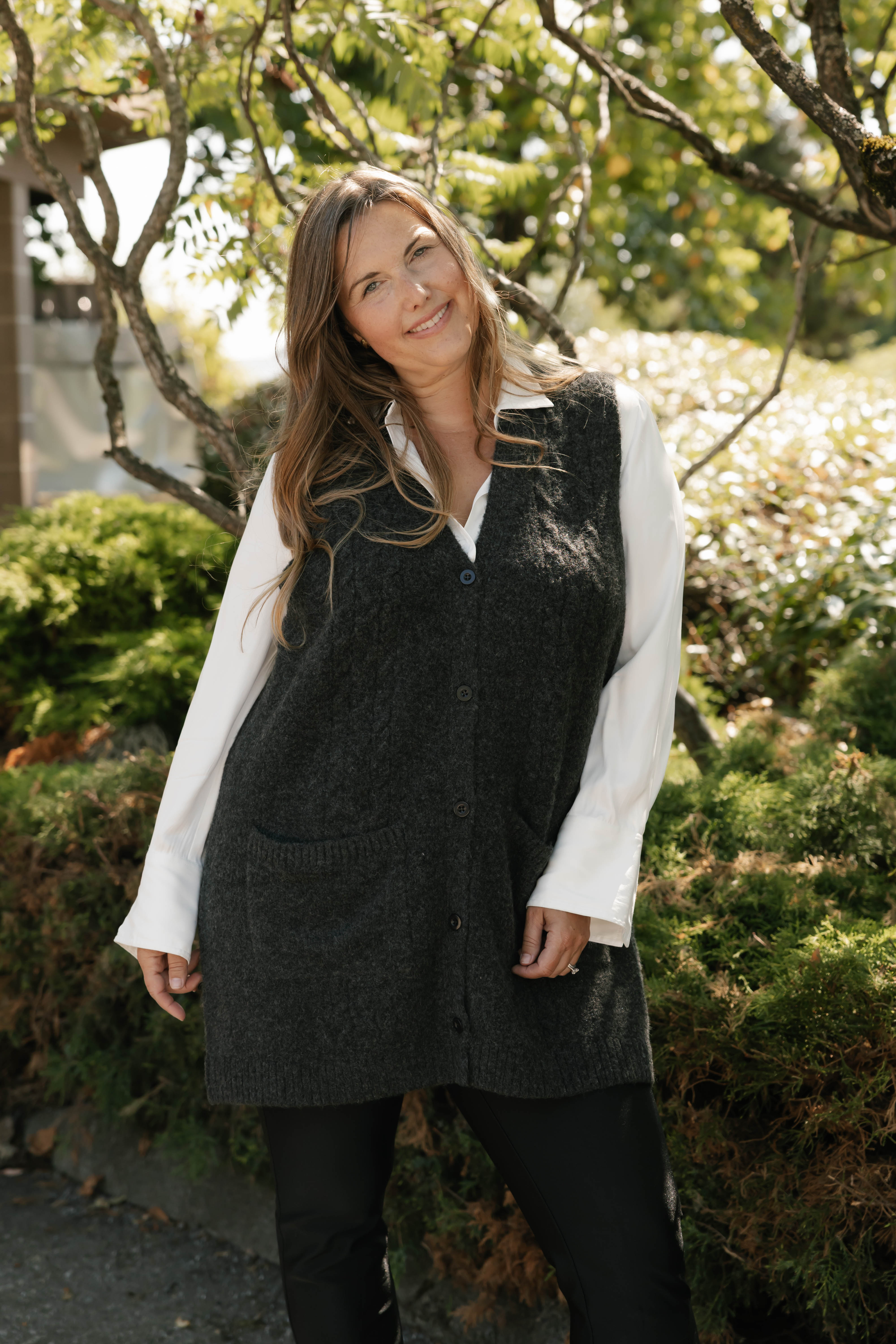 Adeline Cable Vest in Dark Charcoal