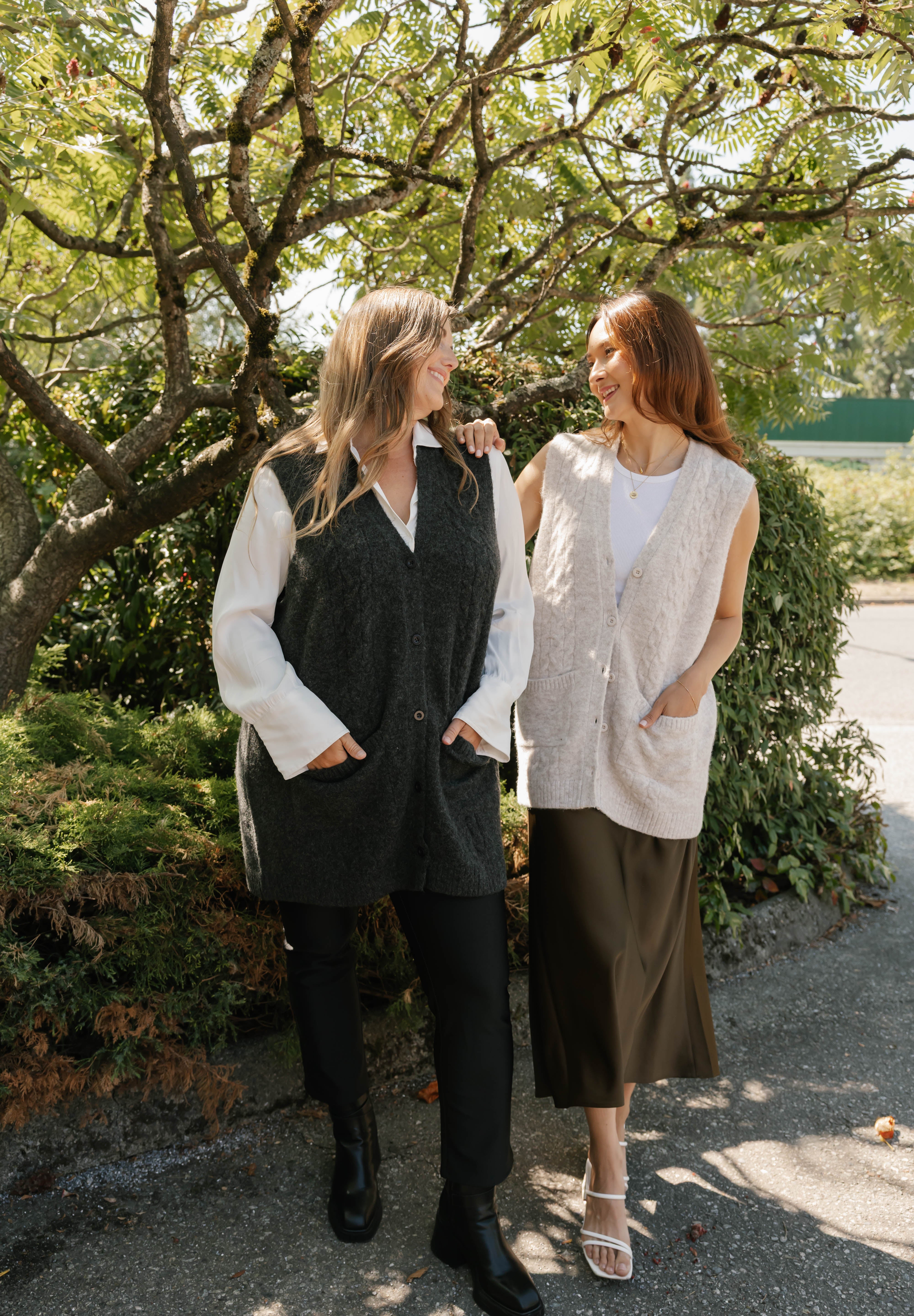 Adeline Cable Vest in Dark Charcoal