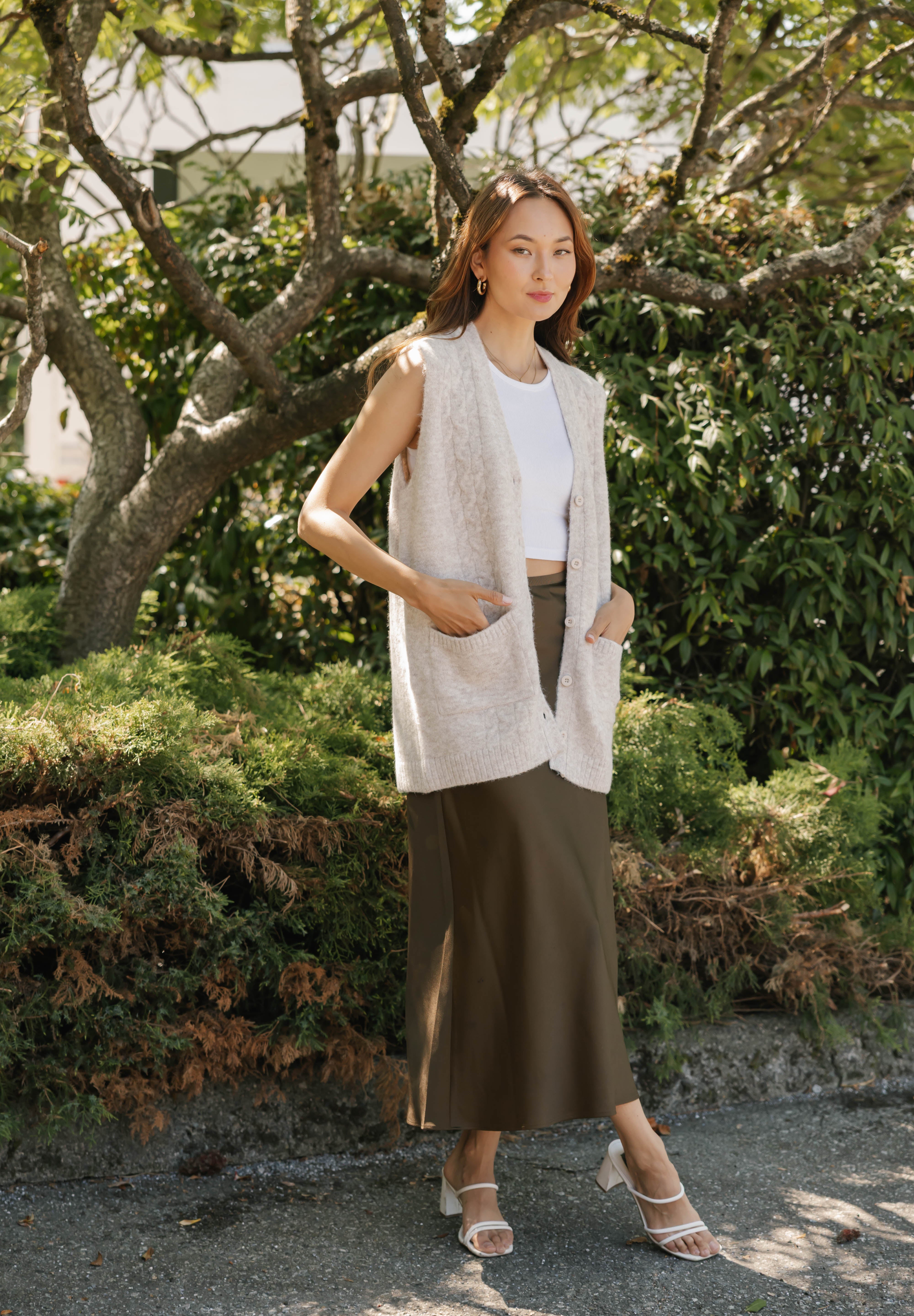 Adeline Cable Vest in Oatmeal