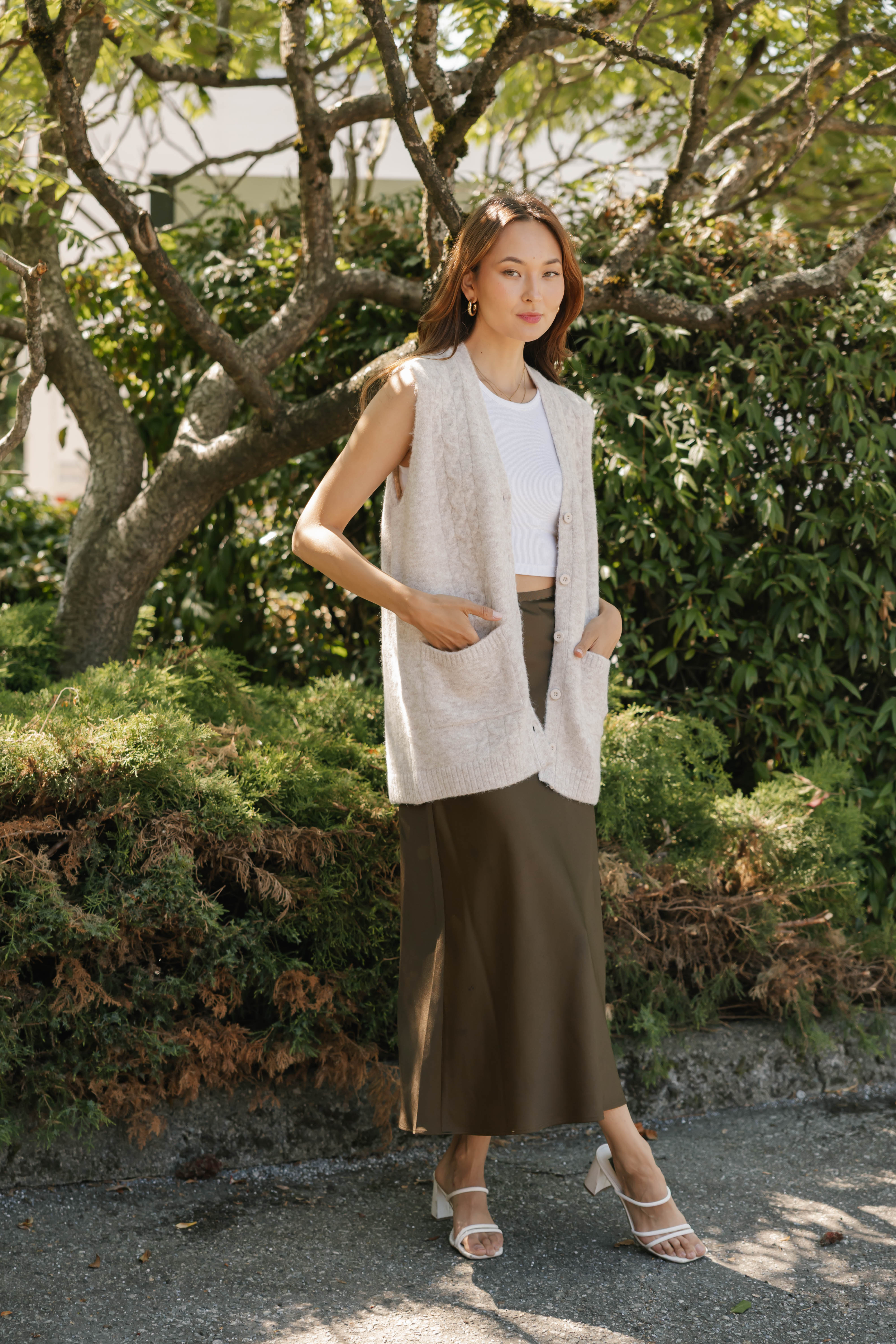 Adeline Cable Vest in Oatmeal