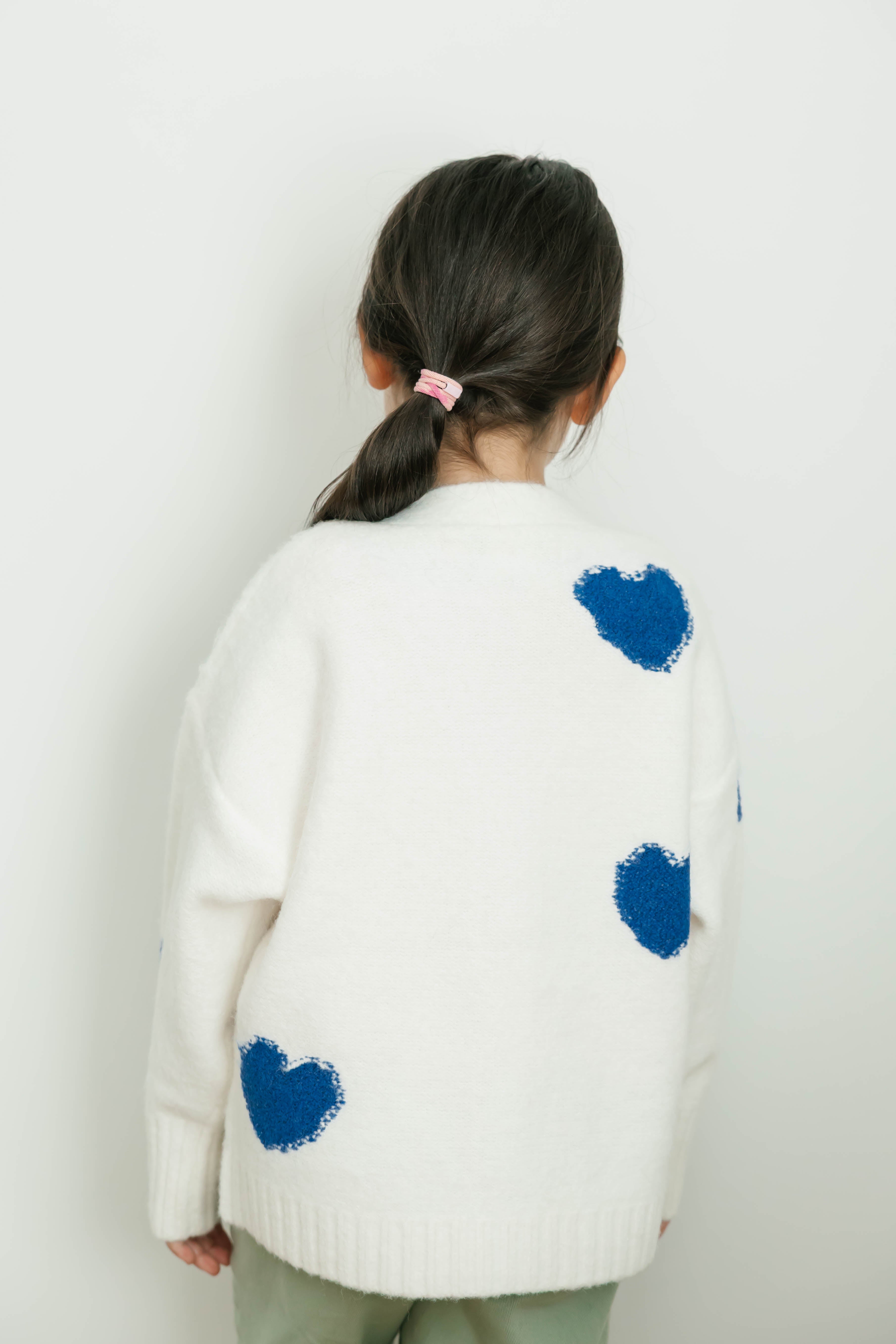 Kids Adora Cardigan in Cream/Blue Combo