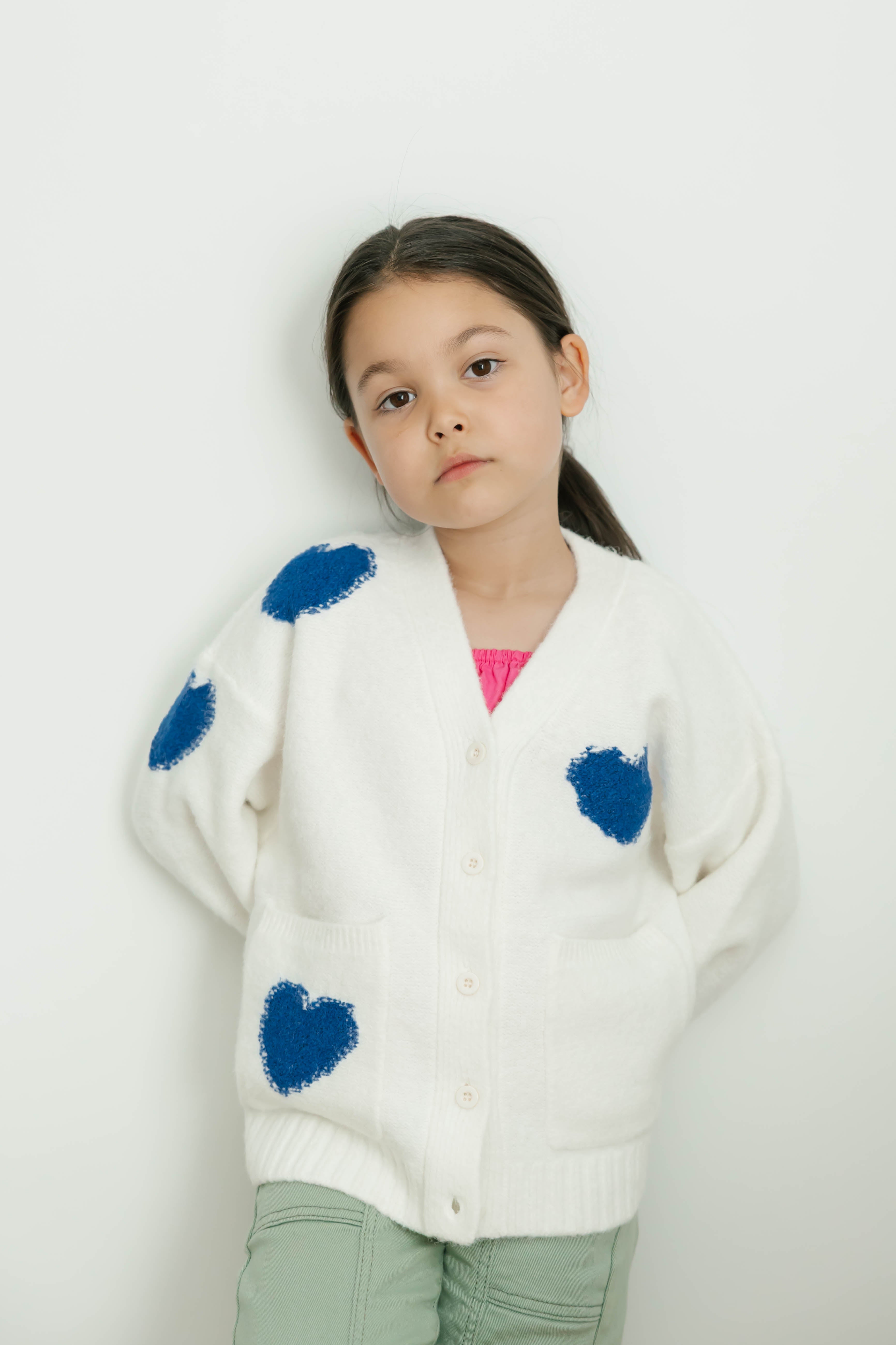 Kids Adora Cardigan in Cream/Blue Combo