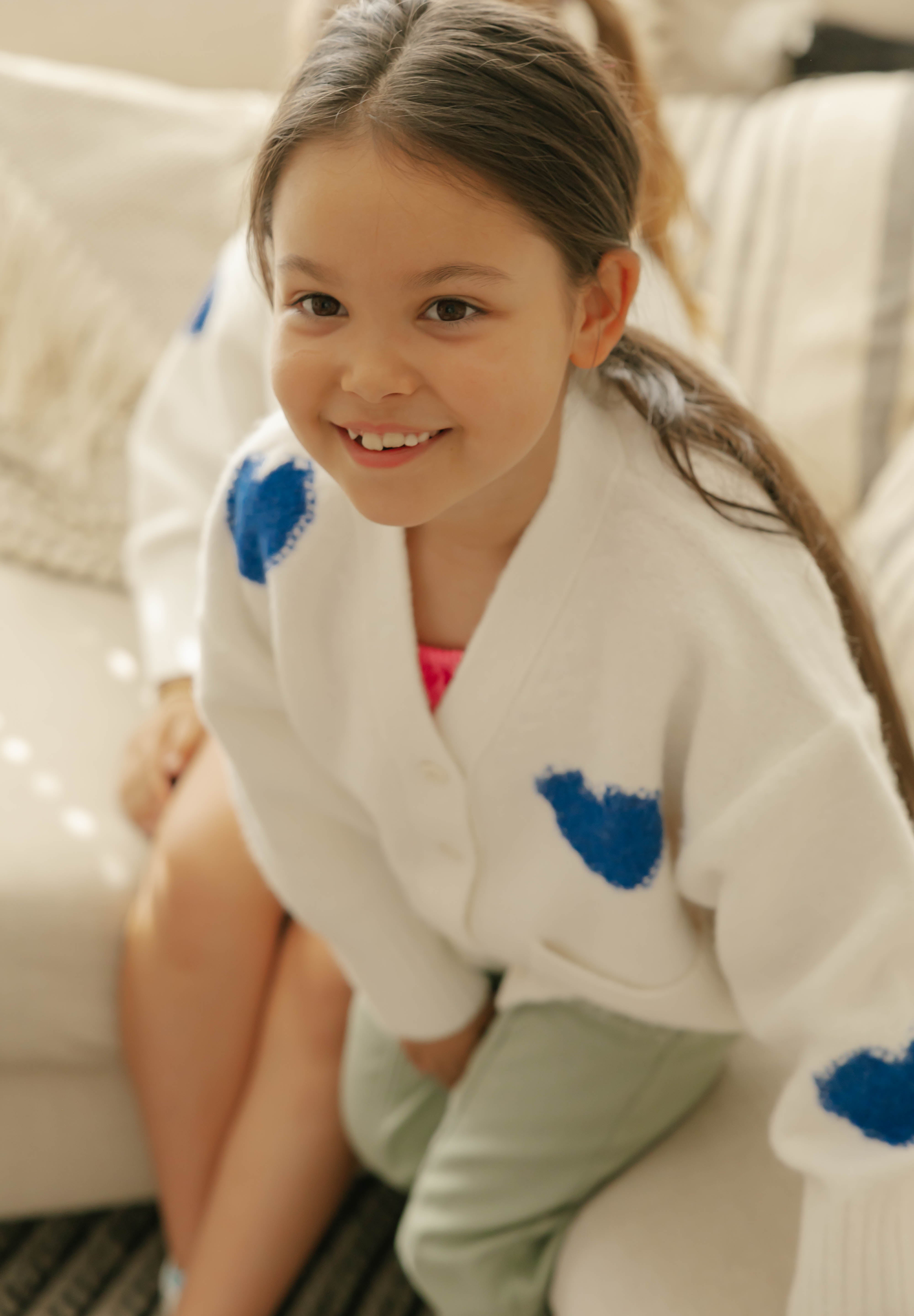Kids Adora Cardigan in Cream/Blue Combo