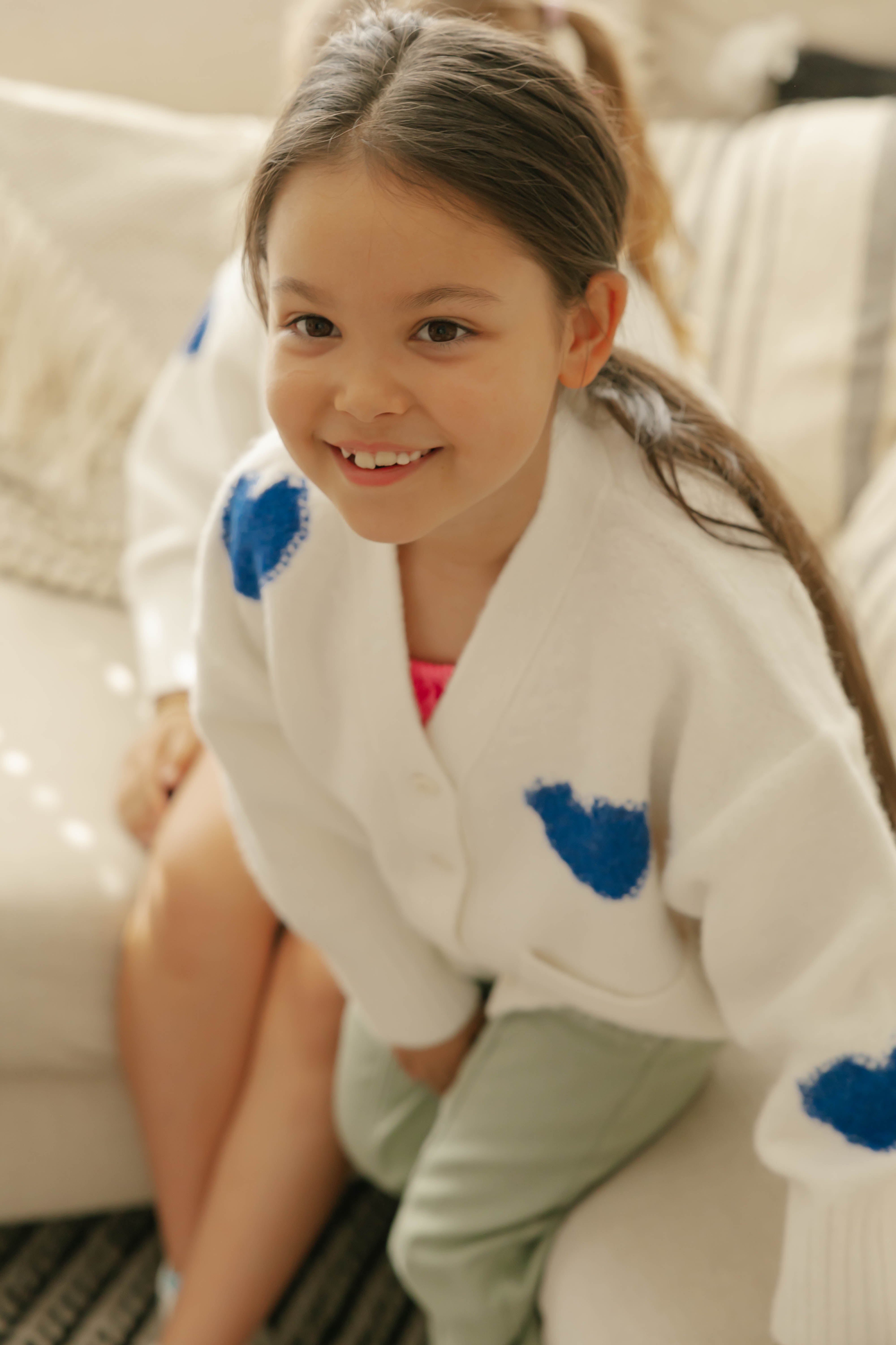 Kids Adora Cardigan in Cream/Blue Combo