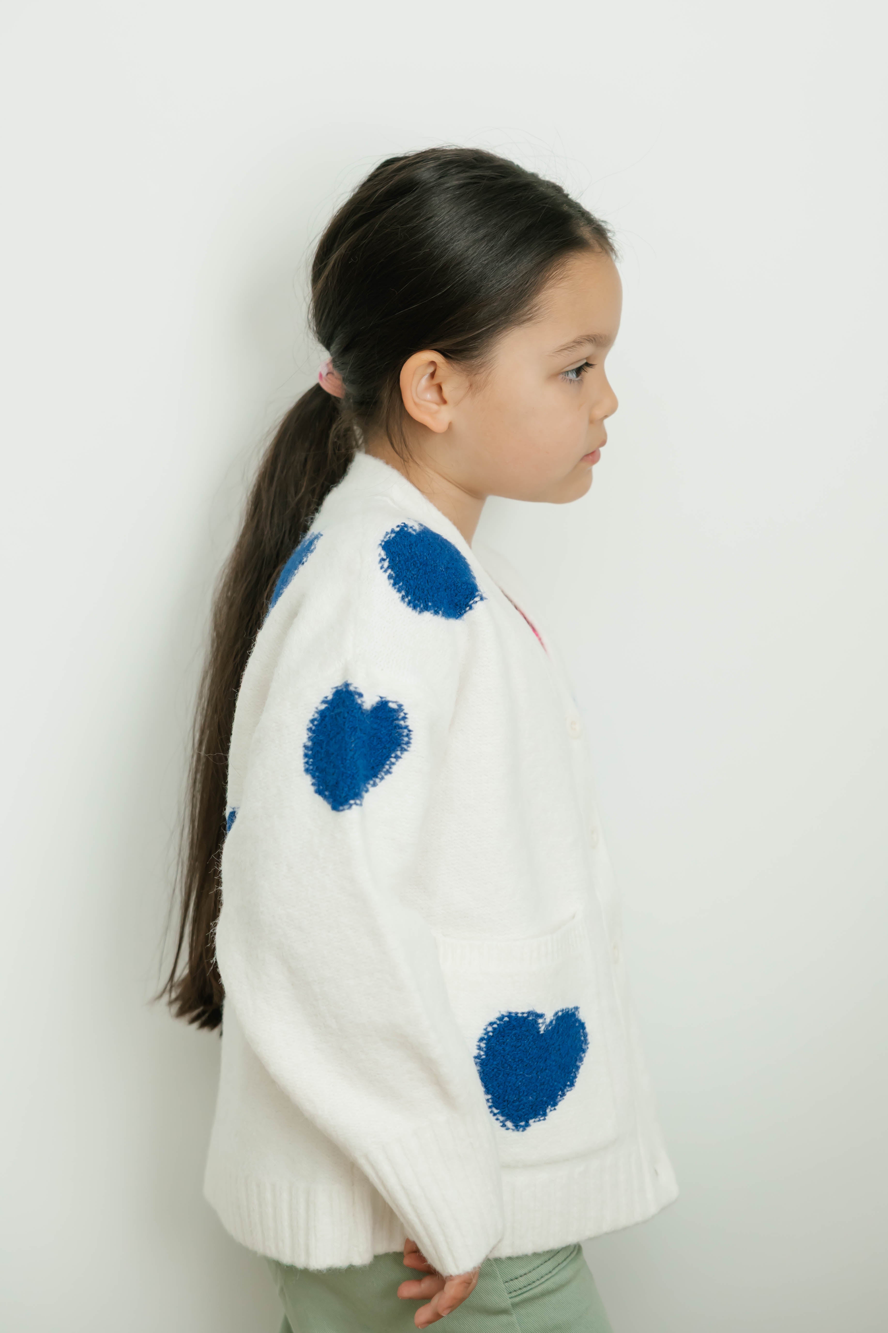 Kids Adora Cardigan in Cream/Blue Combo