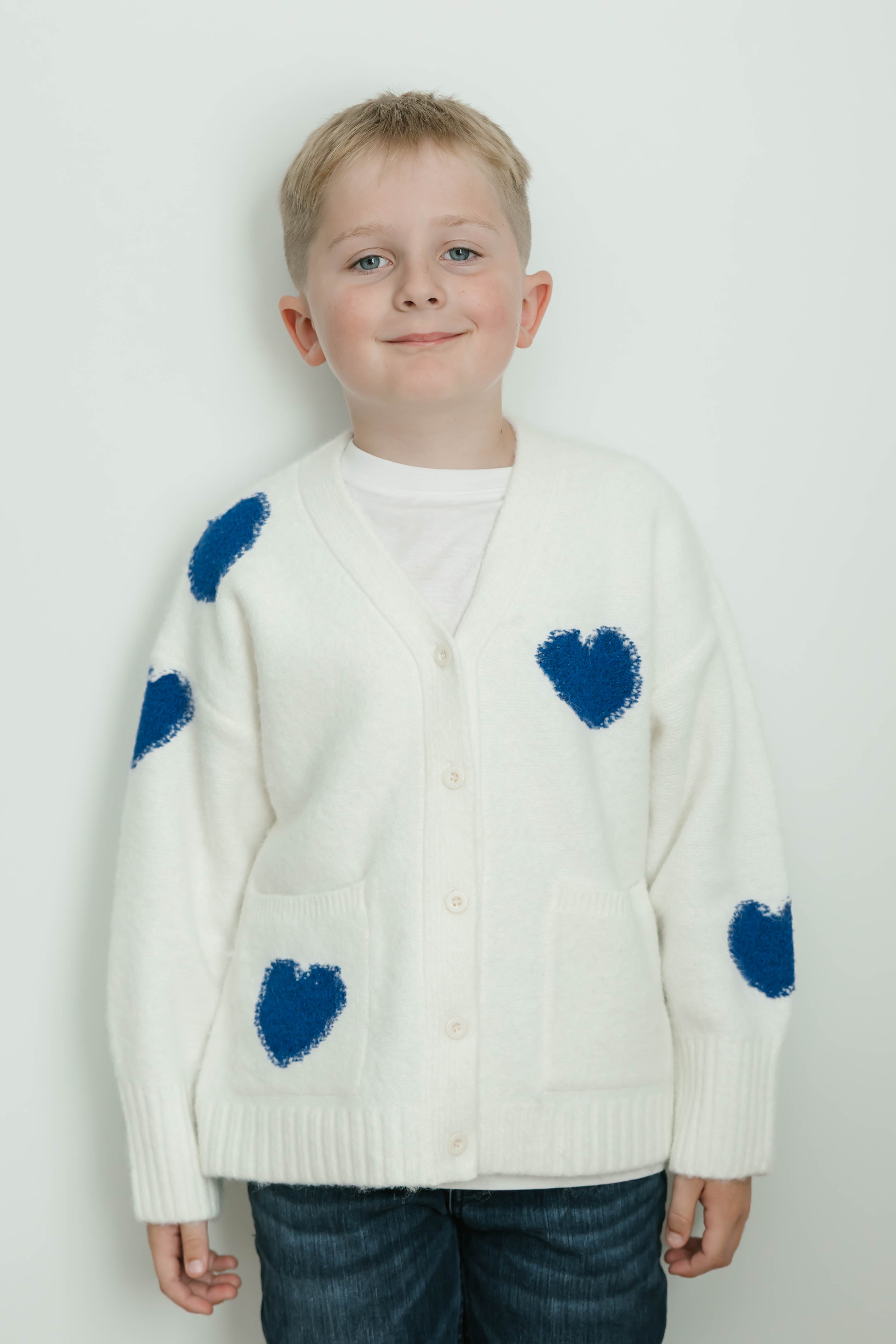 Kids Adora Cardigan in Cream/Blue Combo