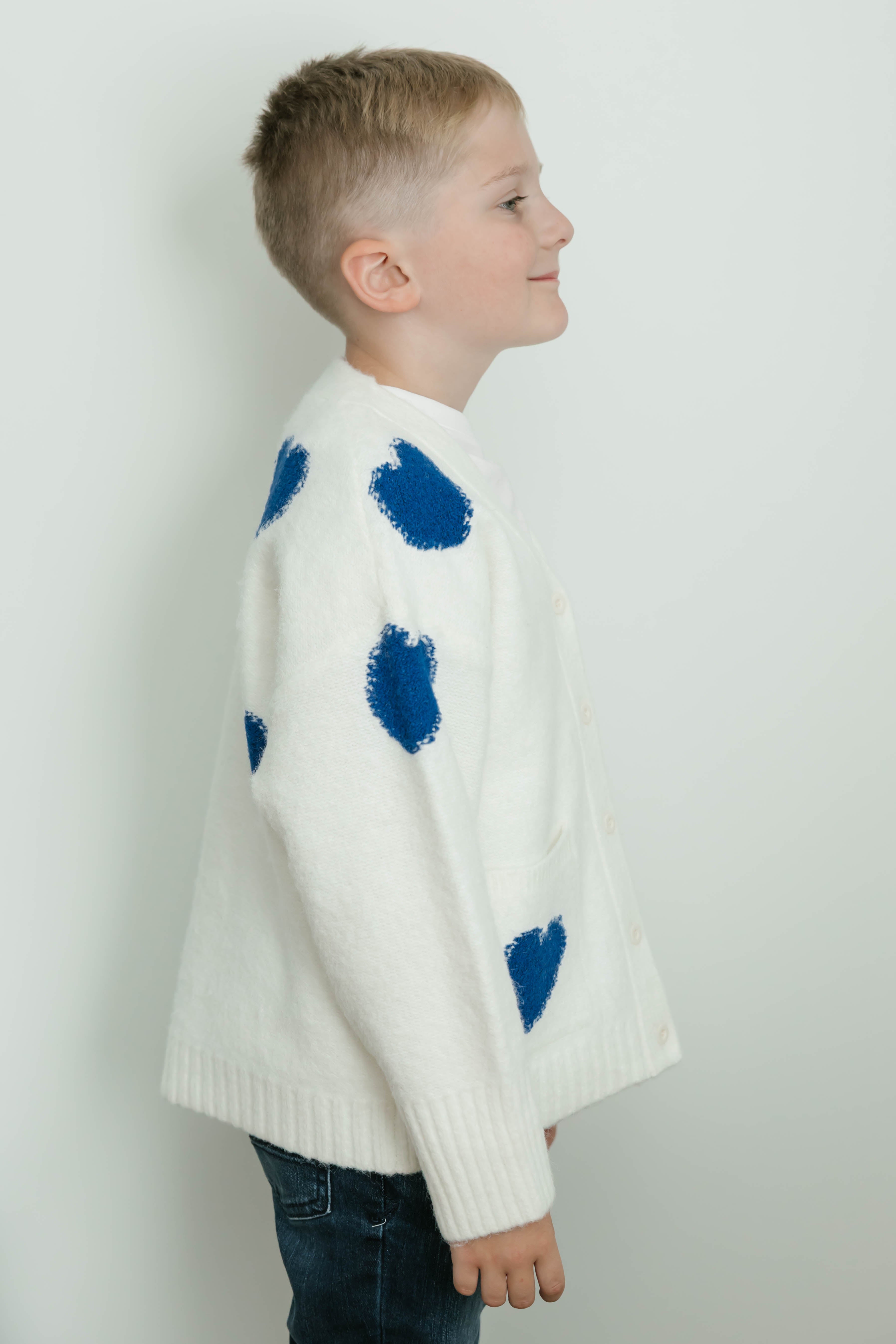 Kids Adora Cardigan in Cream/Blue Combo