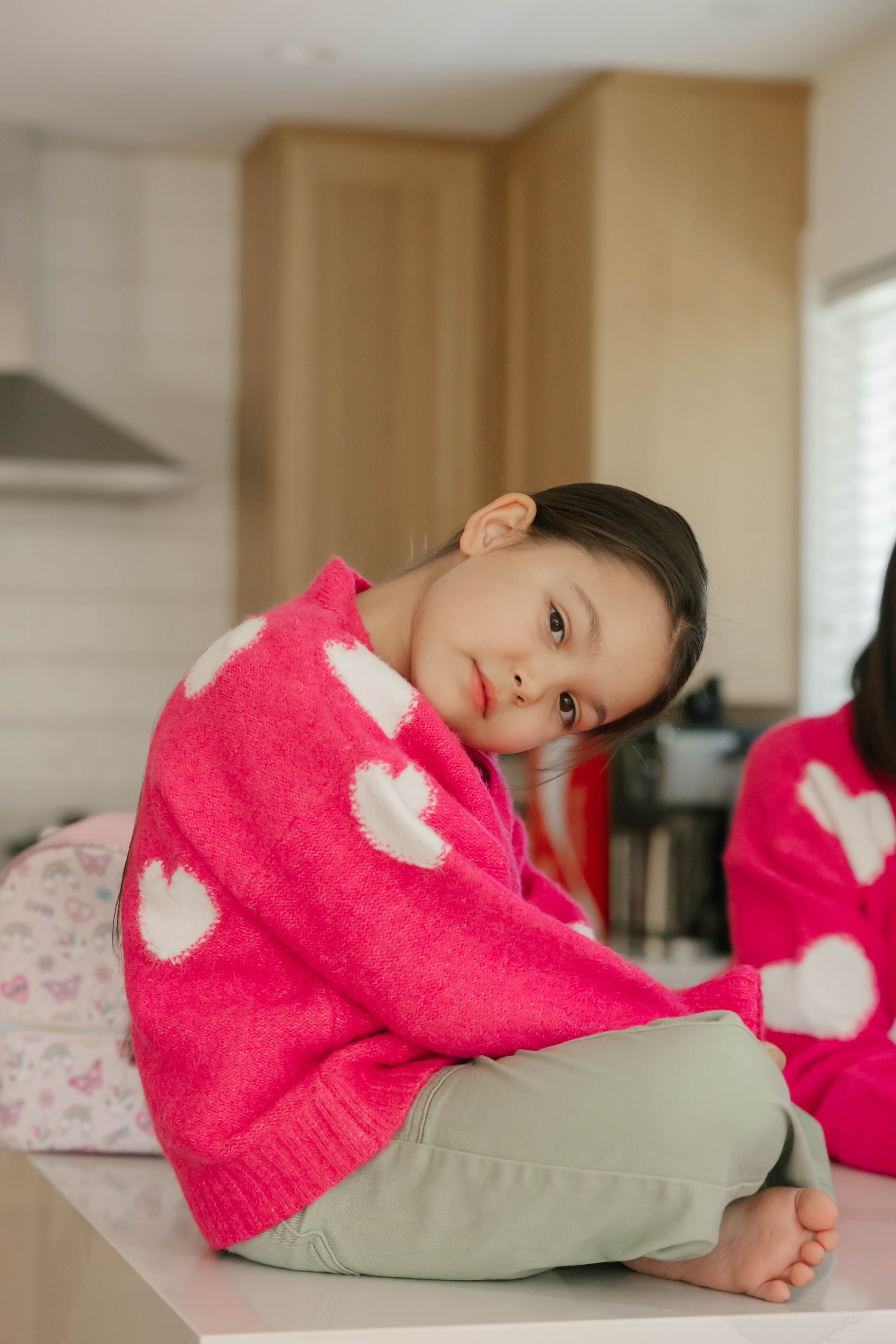 Kids Adora Cardigan in Raspberry/Cream Combo