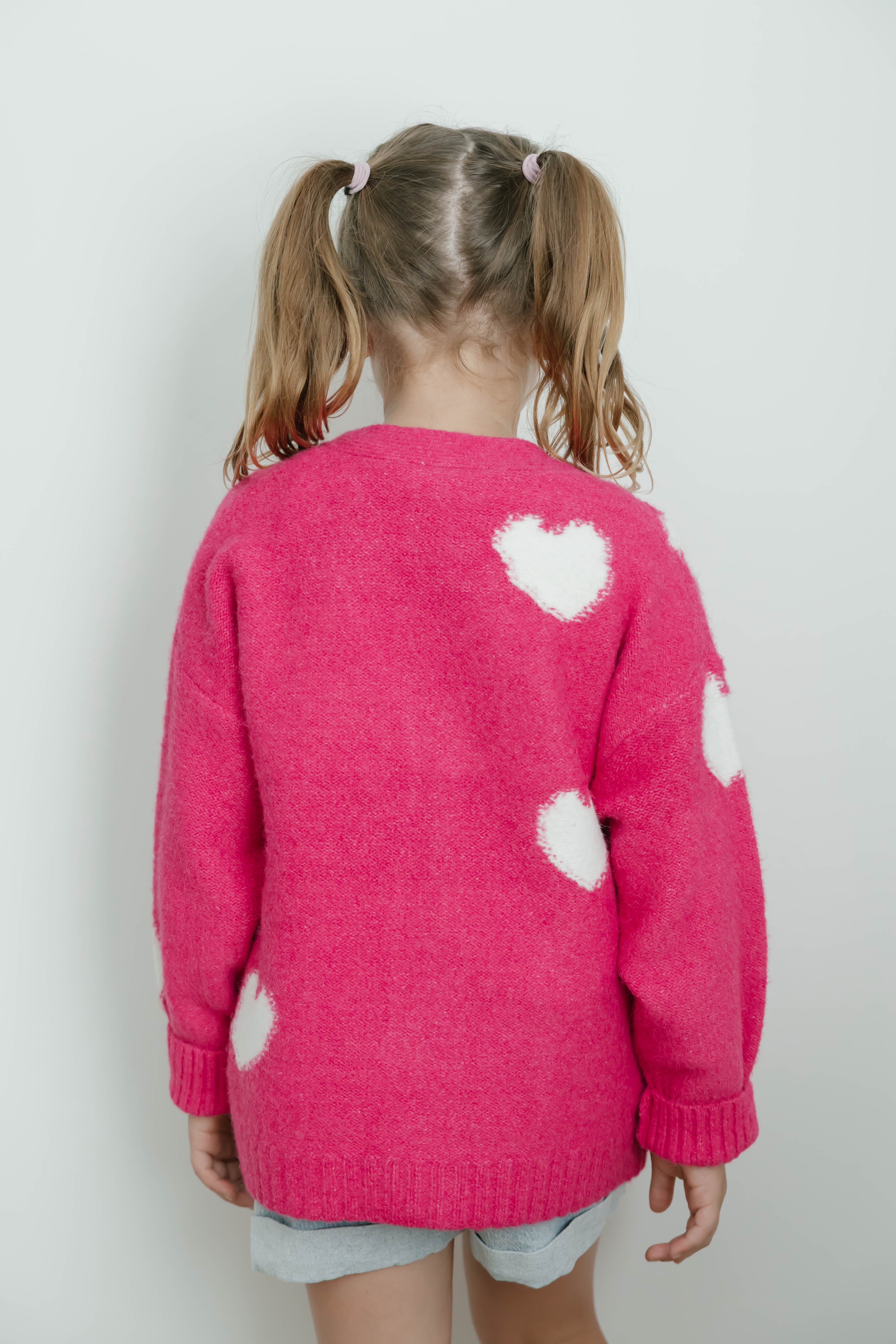 Kids Adora Cardigan in Raspberry/Cream Combo
