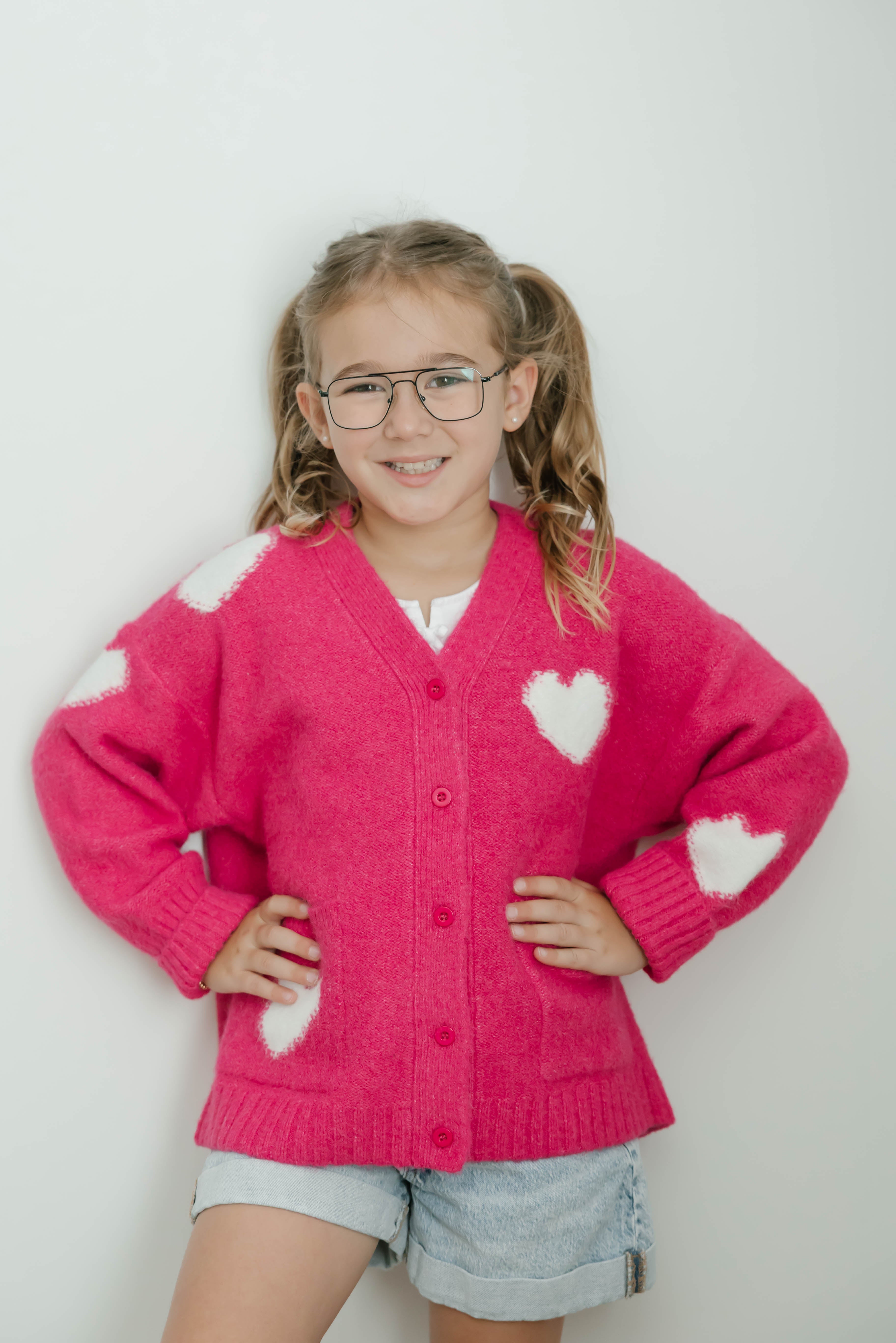 Kids Adora Cardigan in Raspberry/Cream Combo
