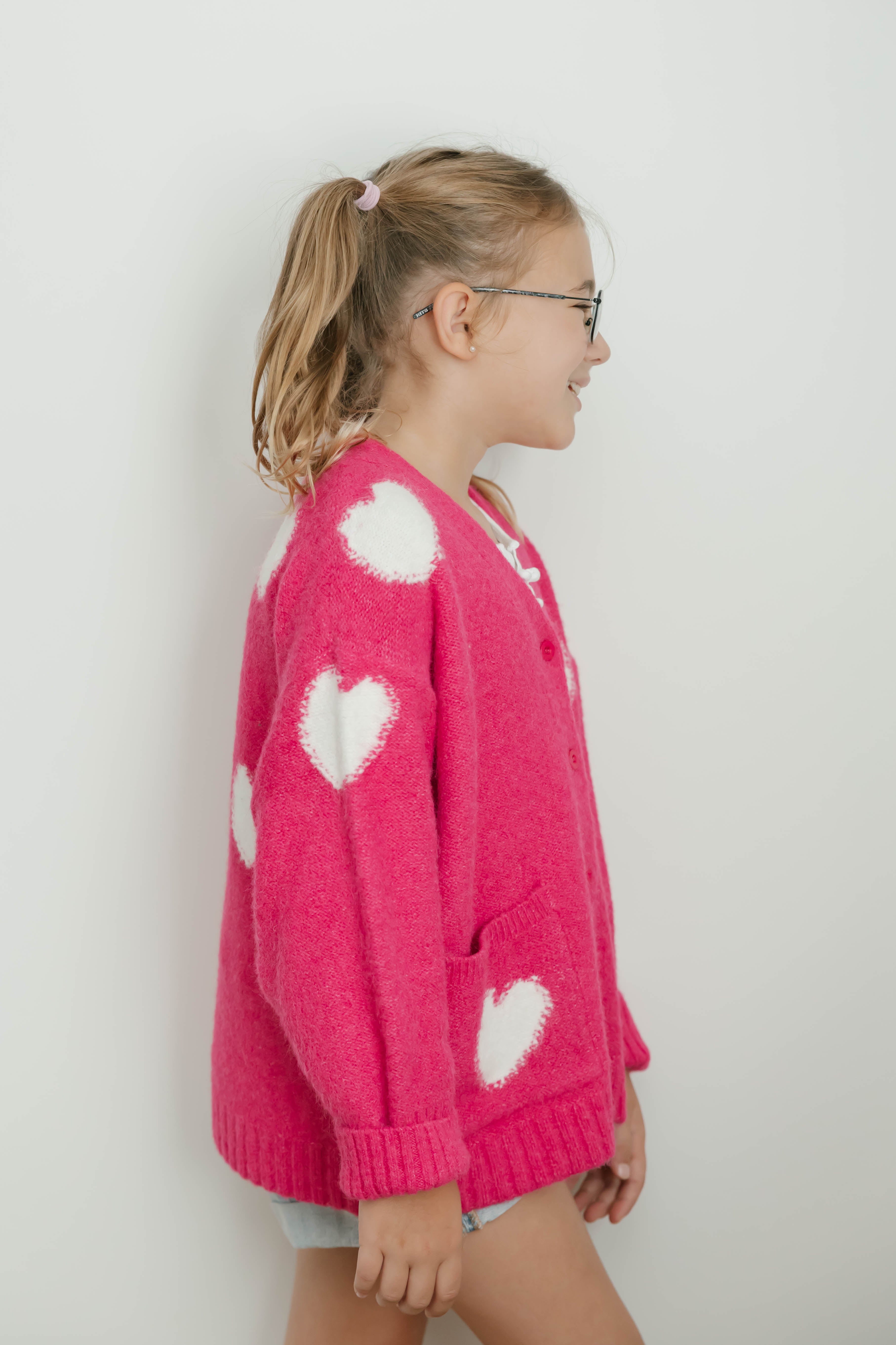 Kids Adora Cardigan in Raspberry/Cream Combo
