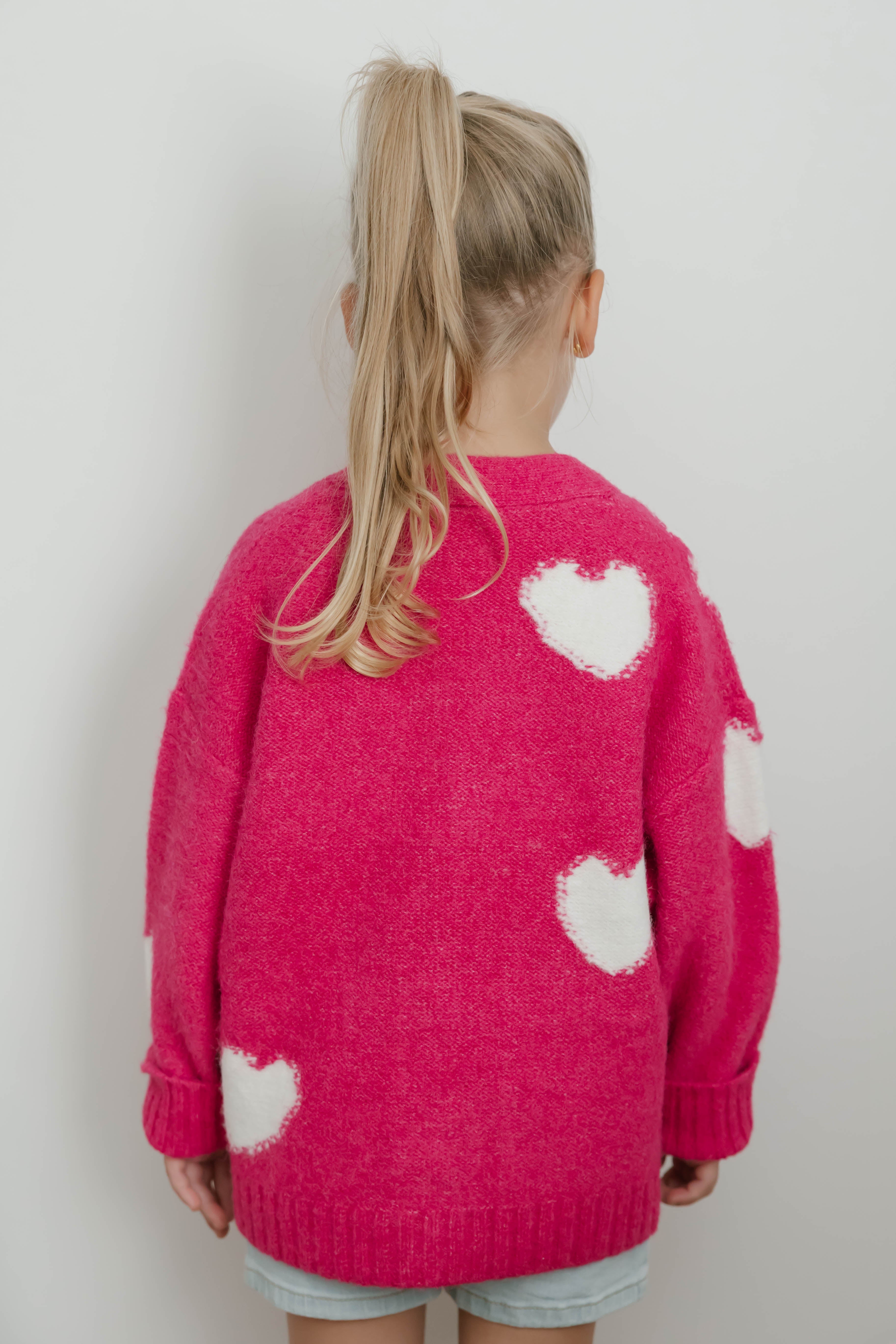 Kids Adora Cardigan in Raspberry/Cream Combo