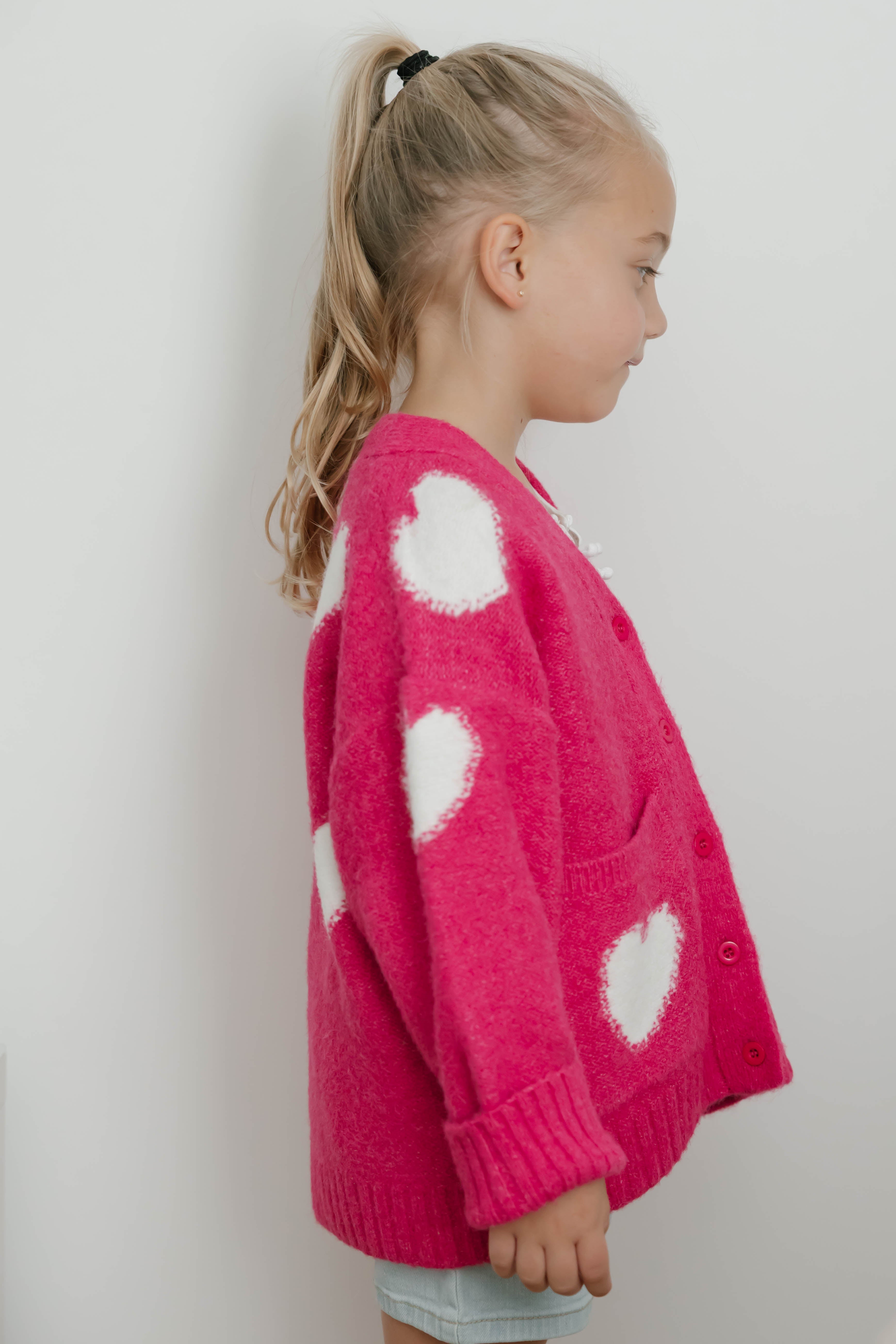 Kids Adora Cardigan in Raspberry/Cream Combo