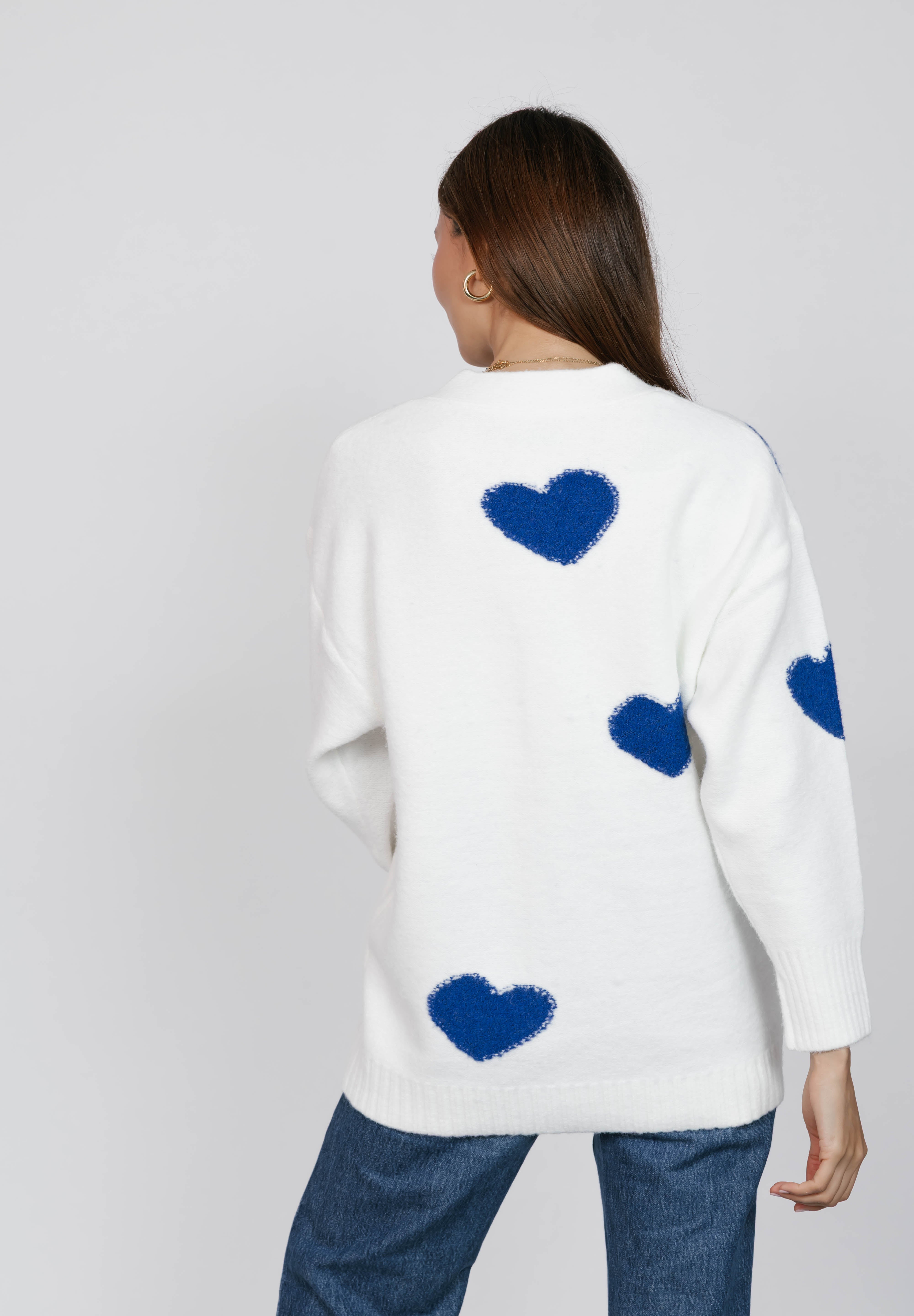 Adora Cardigan in Cream/Blue Combo