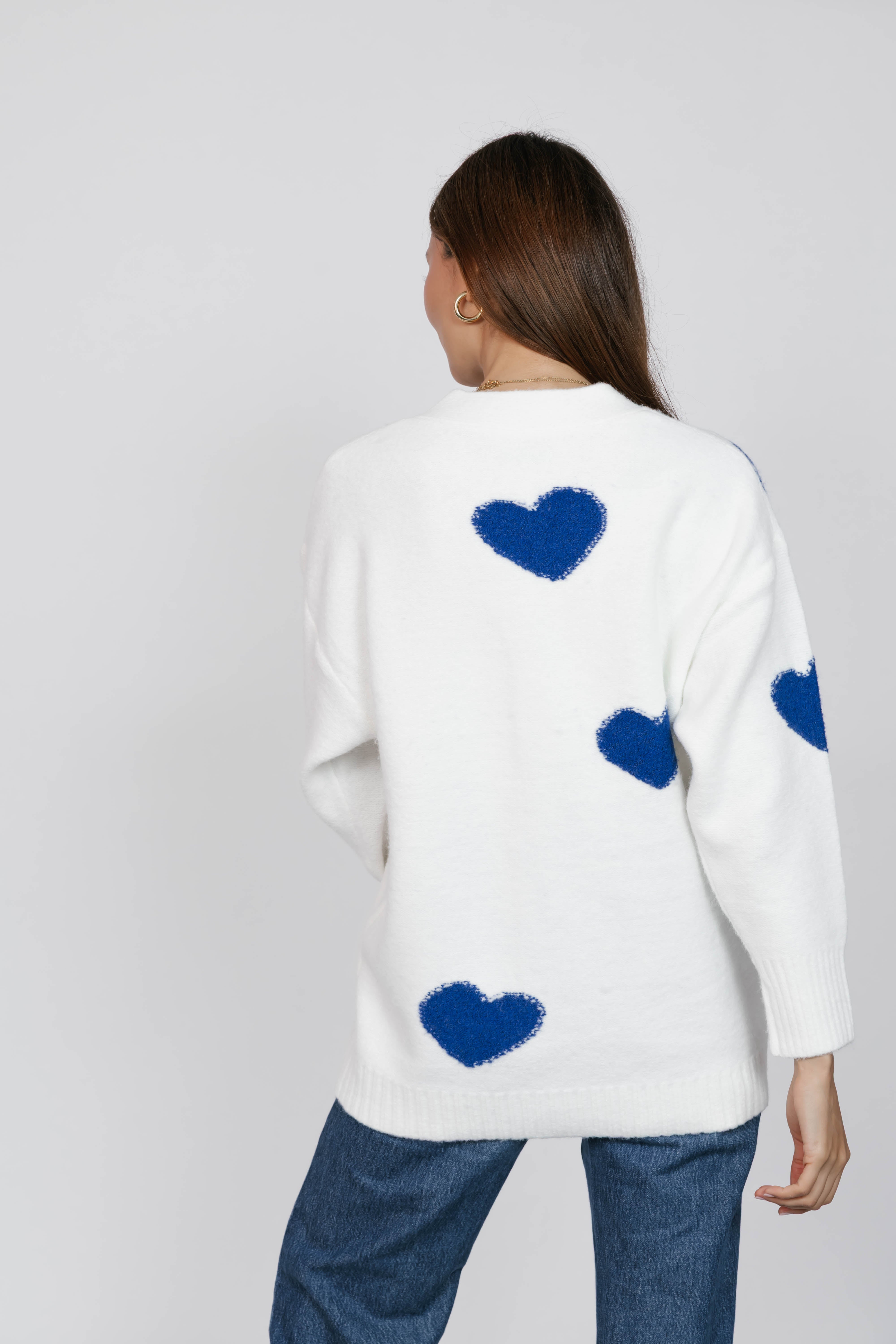 Adora Cardigan in Cream/Blue Combo